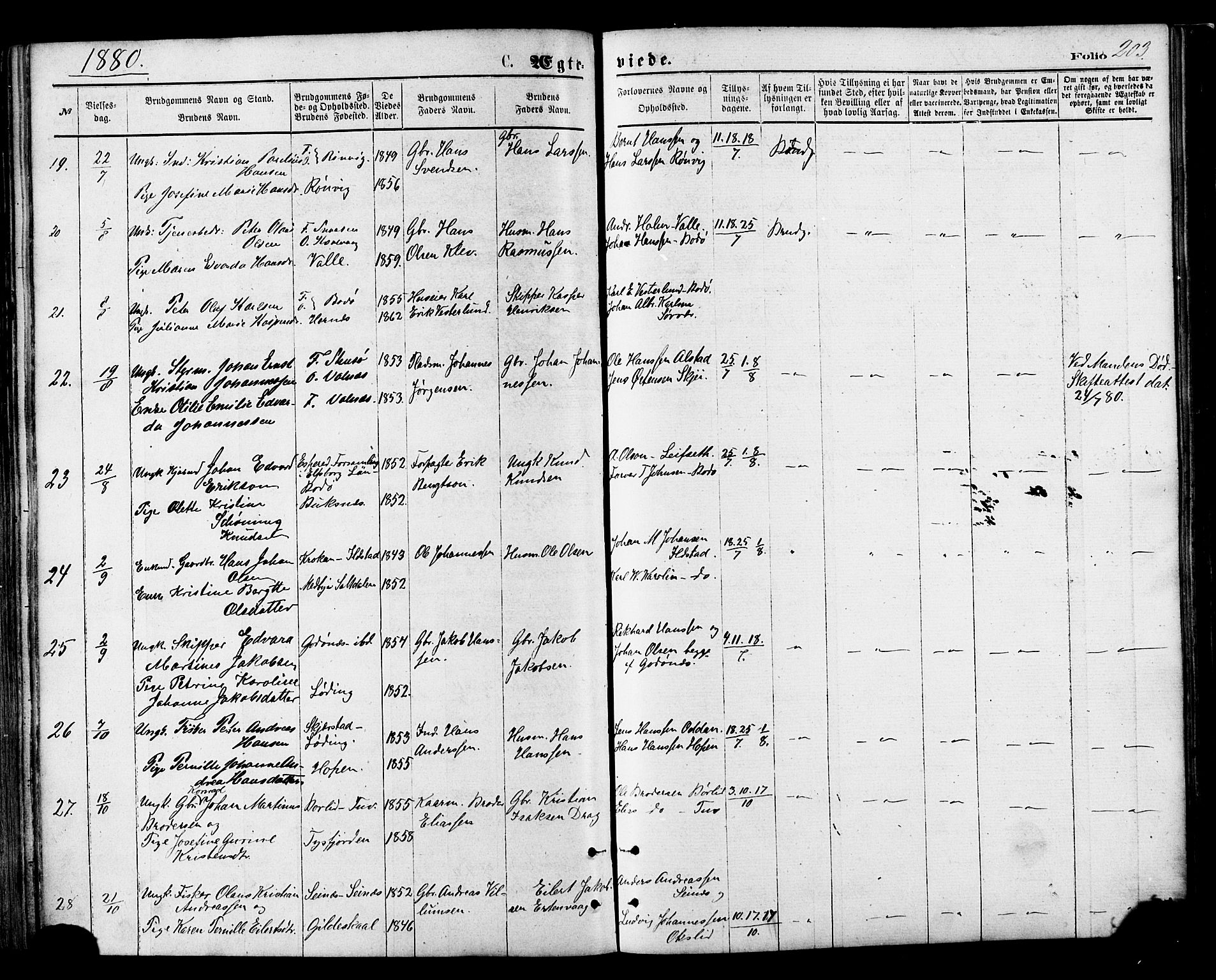 Ministerialprotokoller, klokkerbøker og fødselsregistre - Nordland, AV/SAT-A-1459/801/L0009: Parish register (official) no. 801A09, 1876-1883, p. 203