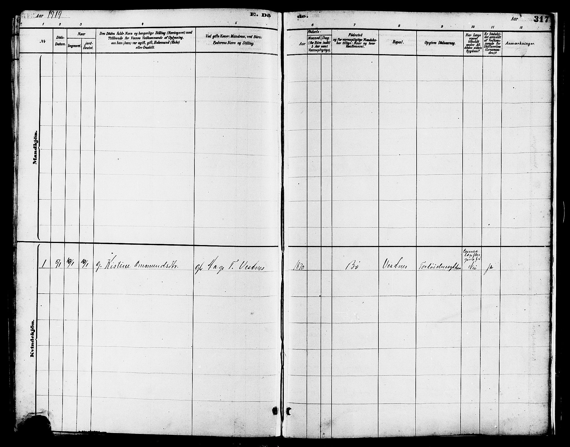 Hetland sokneprestkontor, SAST/A-101826/30/30BB/L0006: Parish register (copy) no. B 6, 1878-1921, p. 317