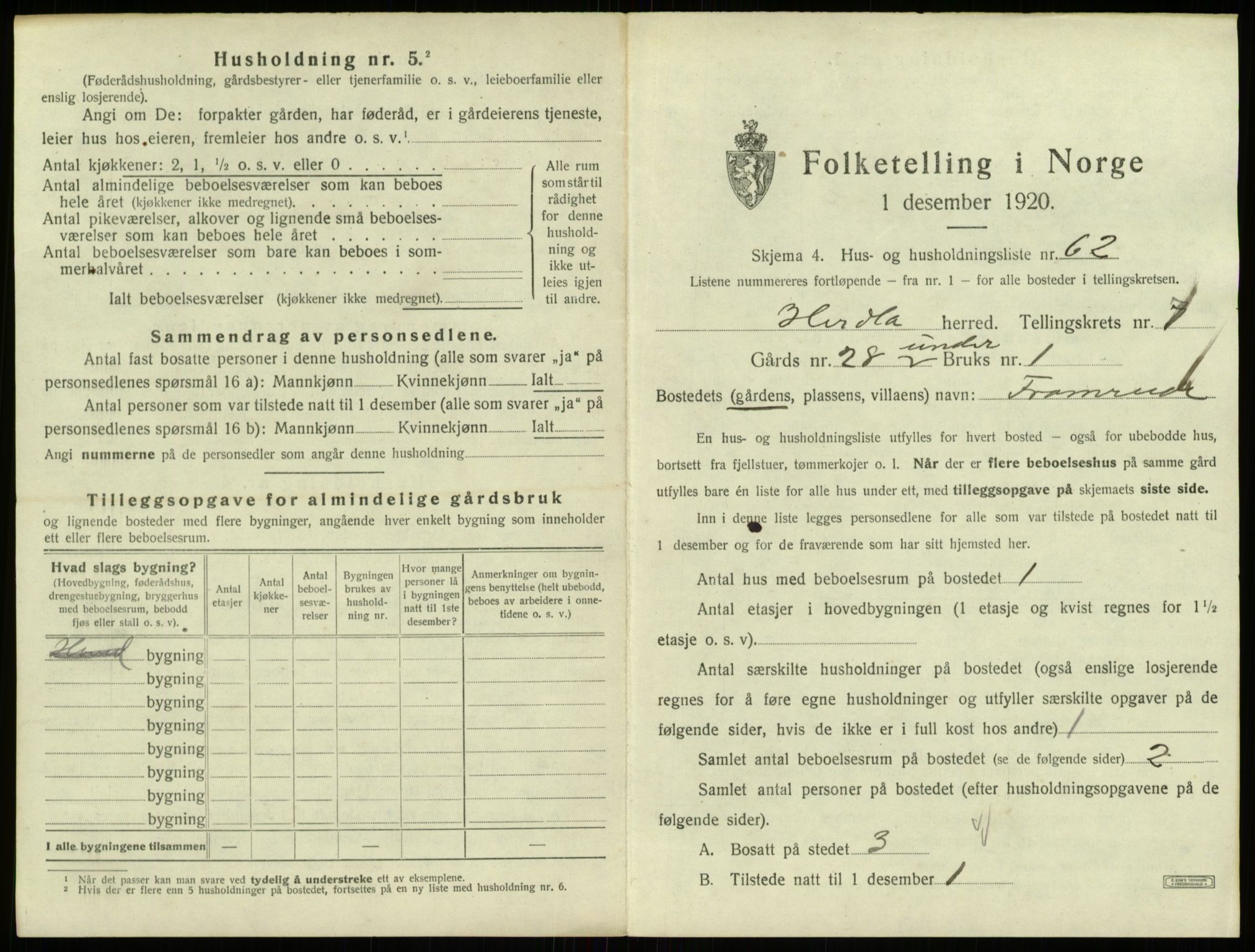 SAB, 1920 census for Herdla, 1920, p. 704