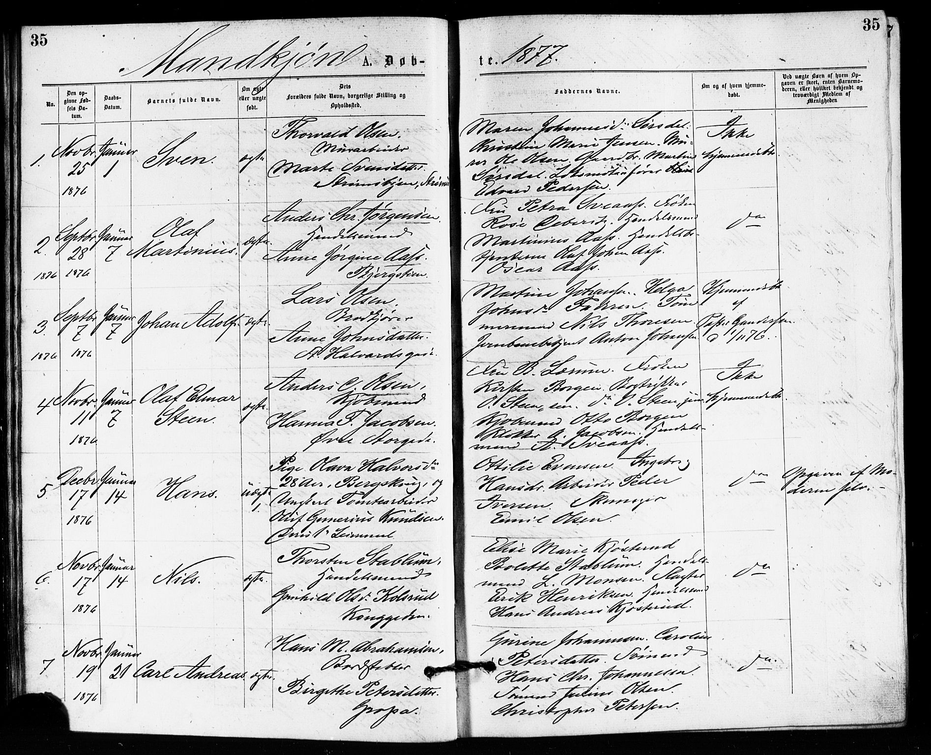 Bragernes kirkebøker, AV/SAKO-A-6/F/Fb/L0005: Parish register (official) no. II 5, 1875-1877, p. 35