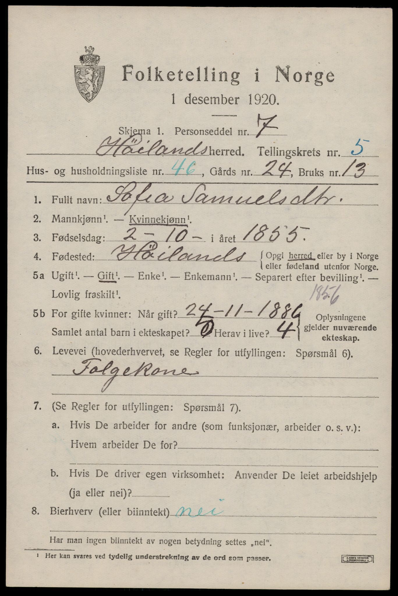 SAST, 1920 census for Høyland, 1920, p. 4254