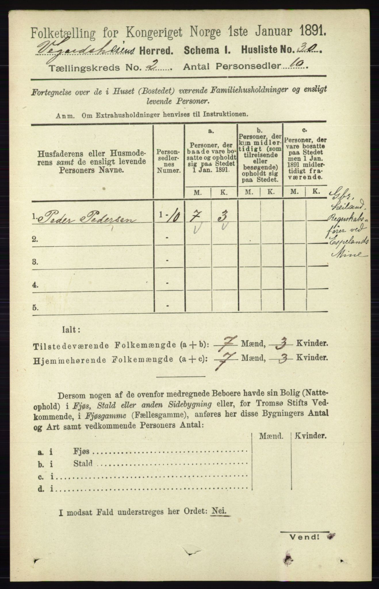 RA, 1891 census for 0912 Vegårshei, 1891, p. 353