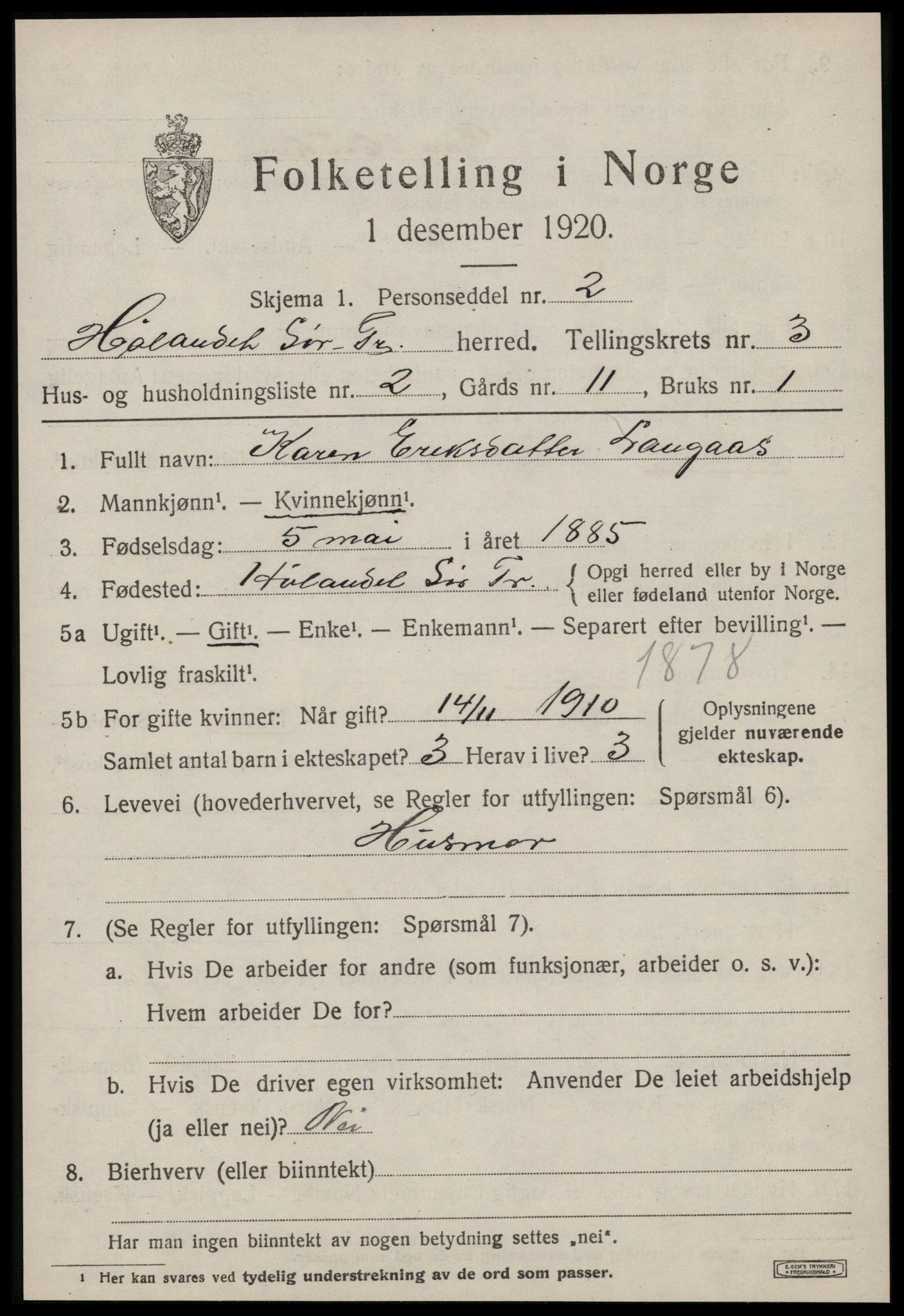 SAT, 1920 census for Hølonda, 1920, p. 1173