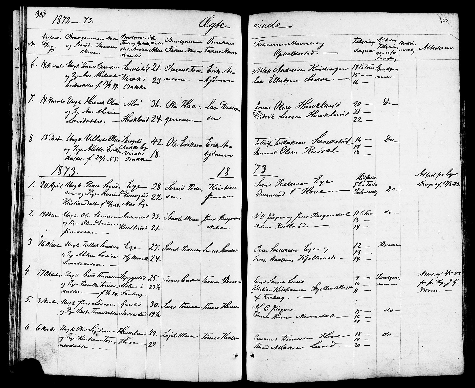 Lund sokneprestkontor, AV/SAST-A-101809/S07/L0003: Parish register (copy) no. B 3, 1848-1885, p. 303