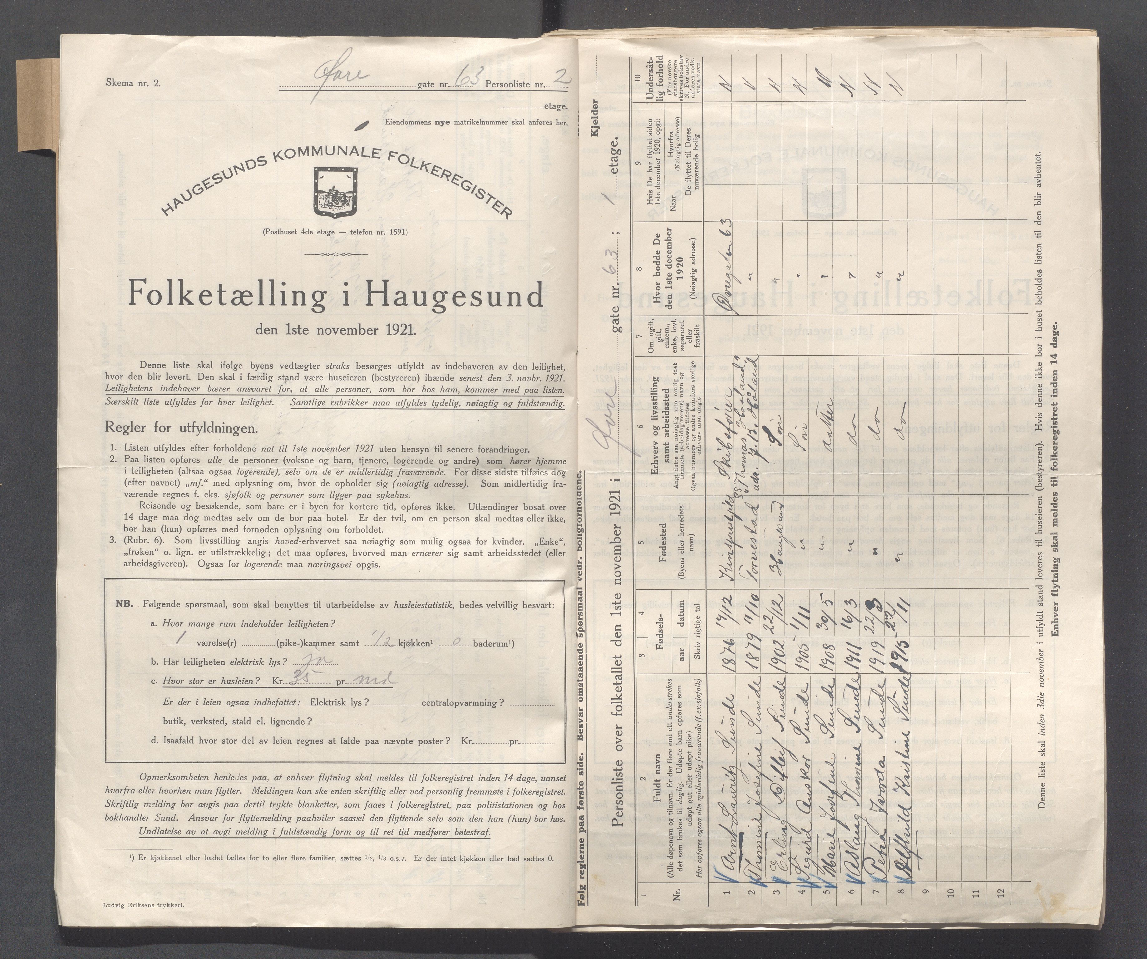 IKAR, Local census 1.11.1921 for Haugesund, 1921, p. 5546