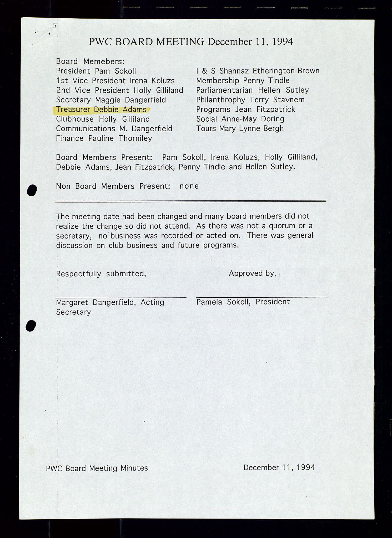 PA 1547 - Petroleum Wives Club, AV/SAST-A-101974/A/Aa/L0003: Board and General Meeting, 1994-1998