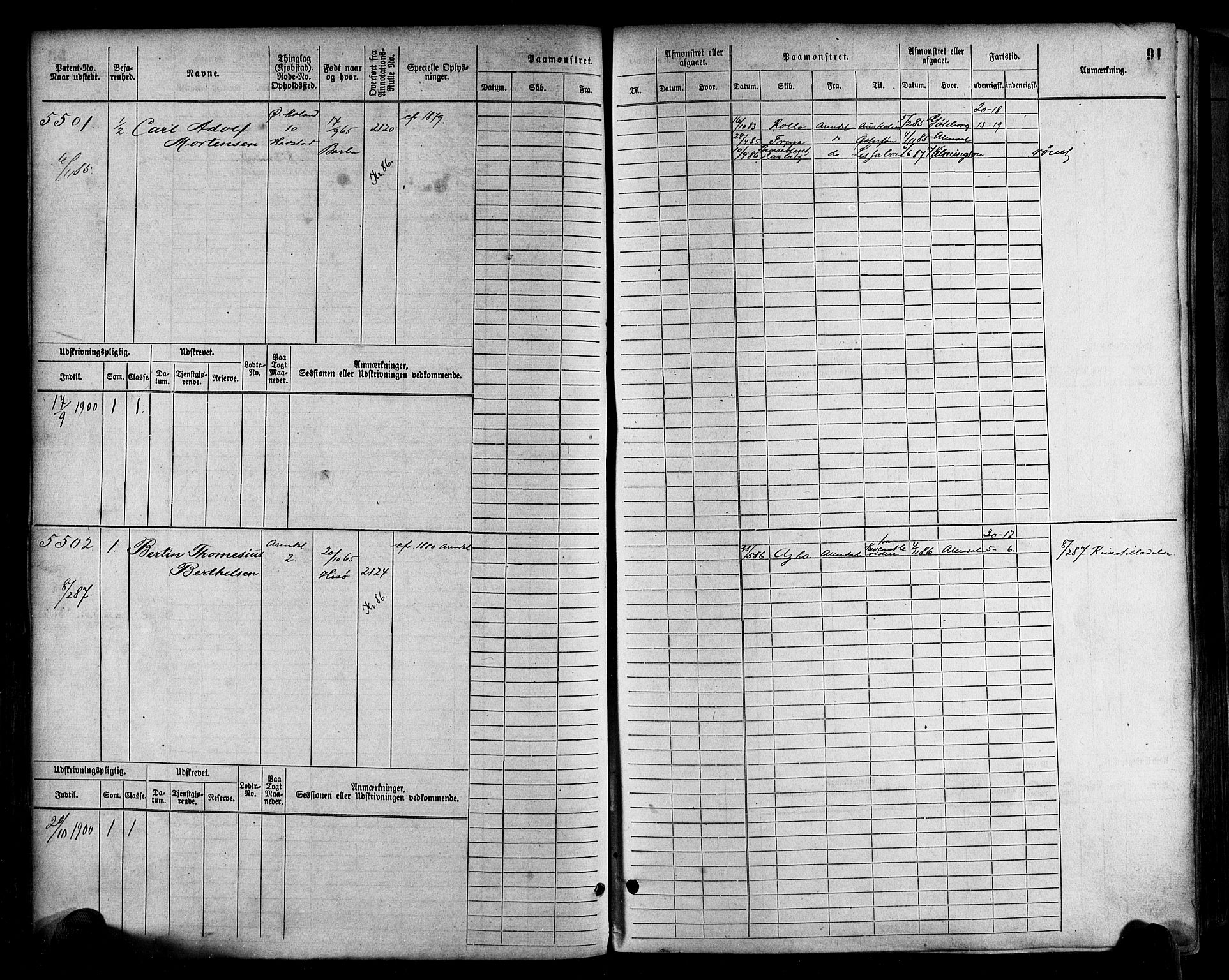 Arendal mønstringskrets, SAK/2031-0012/F/Fb/L0017: Hovedrulle A nr 5323-6076, S-15, 1884-1892, p. 92