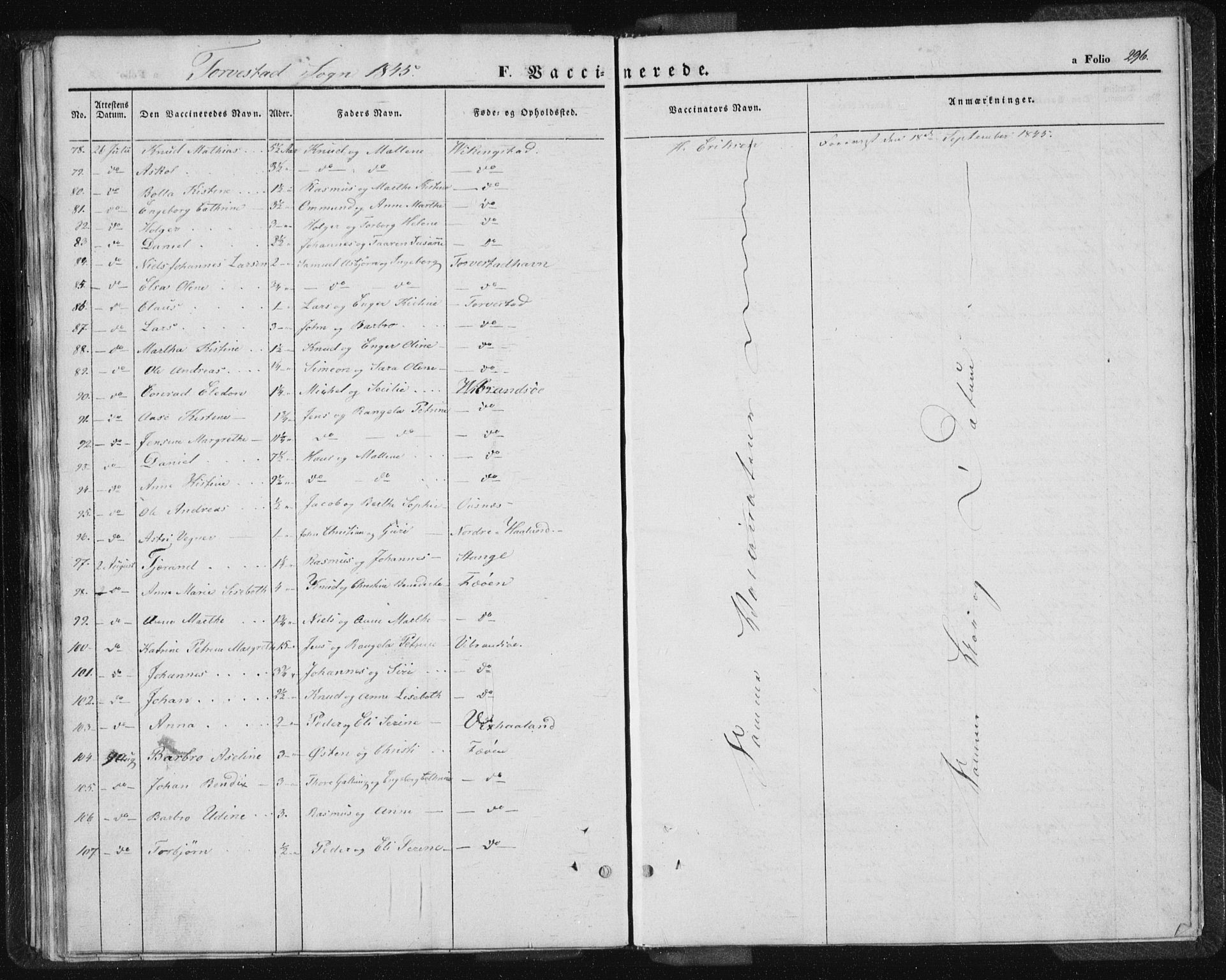 Torvastad sokneprestkontor, SAST/A -101857/H/Ha/Haa/L0005: Parish register (official) no. A 5, 1836-1847, p. 296