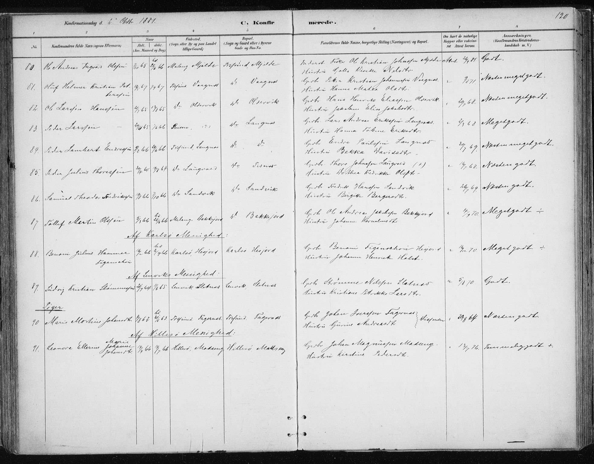 Tromsøysund sokneprestkontor, AV/SATØ-S-1304/G/Ga/L0004kirke: Parish register (official) no. 4, 1880-1888, p. 120