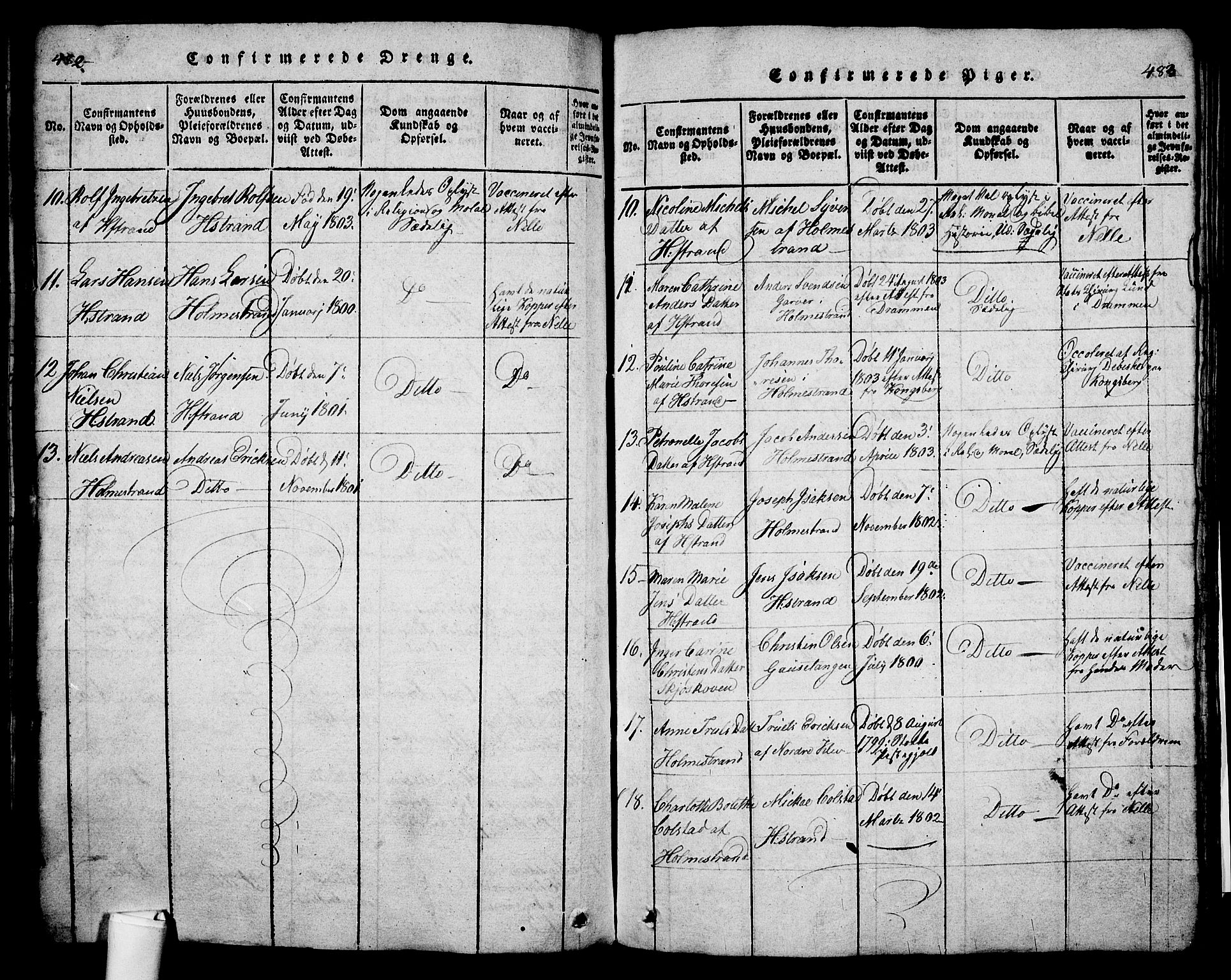 Holmestrand kirkebøker, SAKO/A-346/G/Ga/L0001: Parish register (copy) no. 1, 1814-1848, p. 482-483