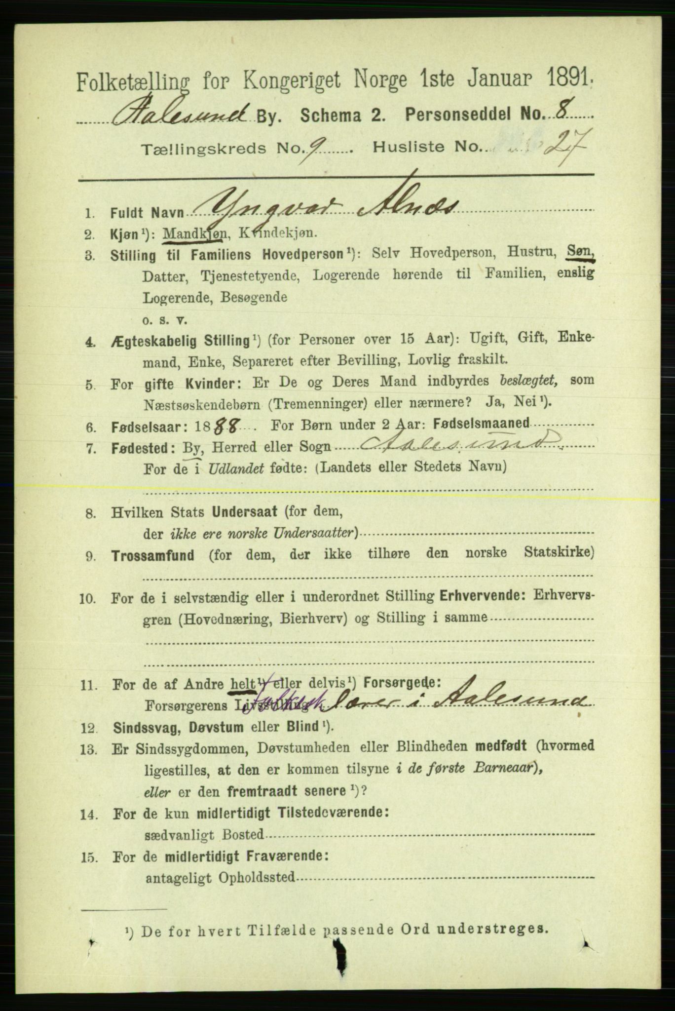 RA, 1891 census for 1501 Ålesund, 1891, p. 6615