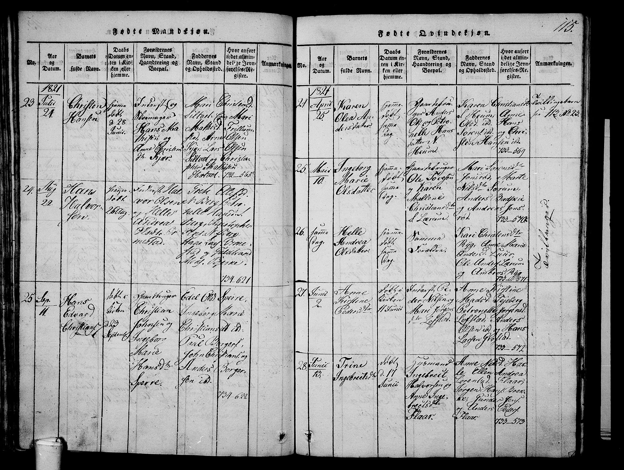 Våle kirkebøker, AV/SAKO-A-334/G/Ga/L0001: Parish register (copy) no. I 1, 1814-1824, p. 114-115