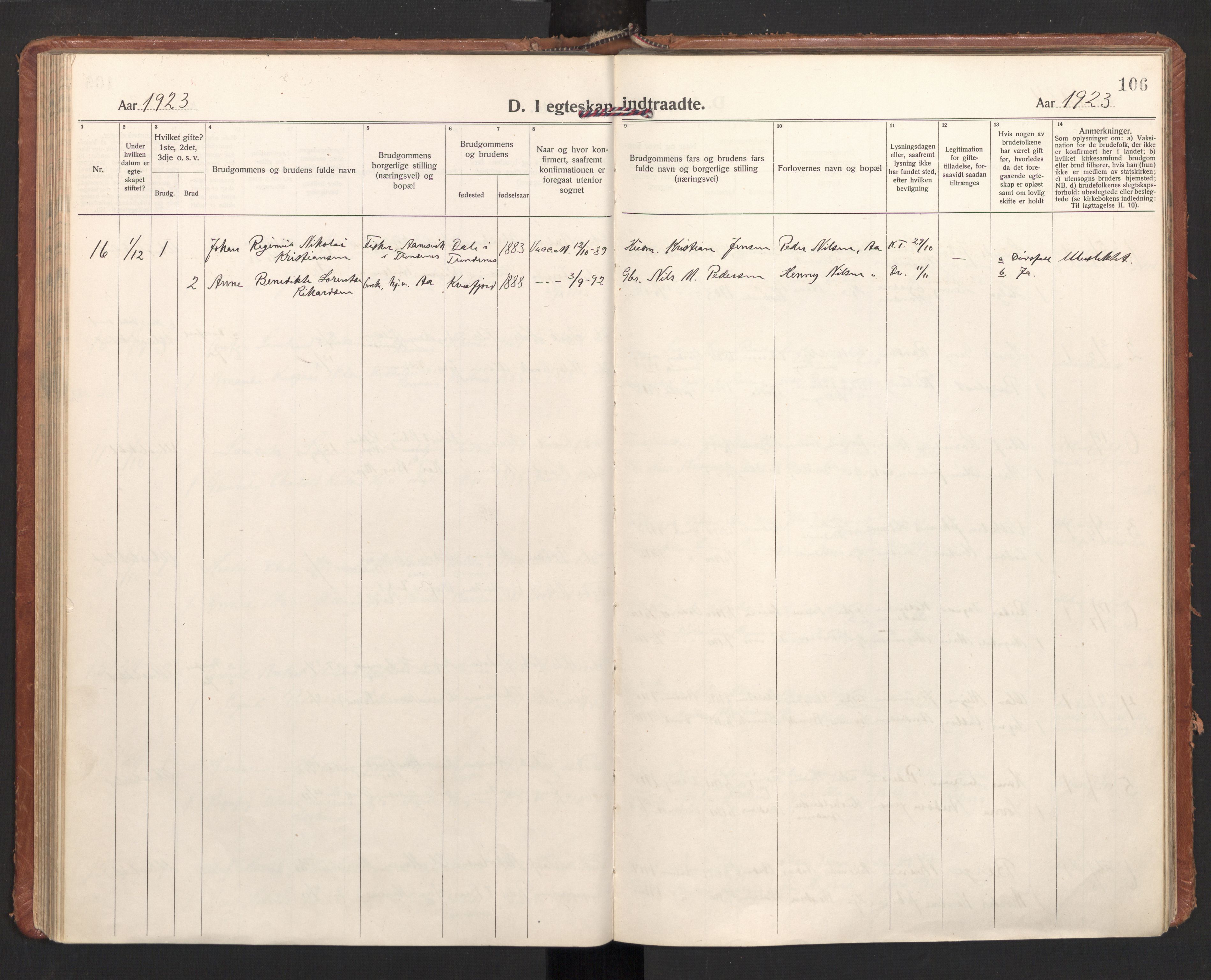 Ministerialprotokoller, klokkerbøker og fødselsregistre - Nordland, AV/SAT-A-1459/897/L1408: Parish register (official) no. 897A15, 1922-1938, p. 106