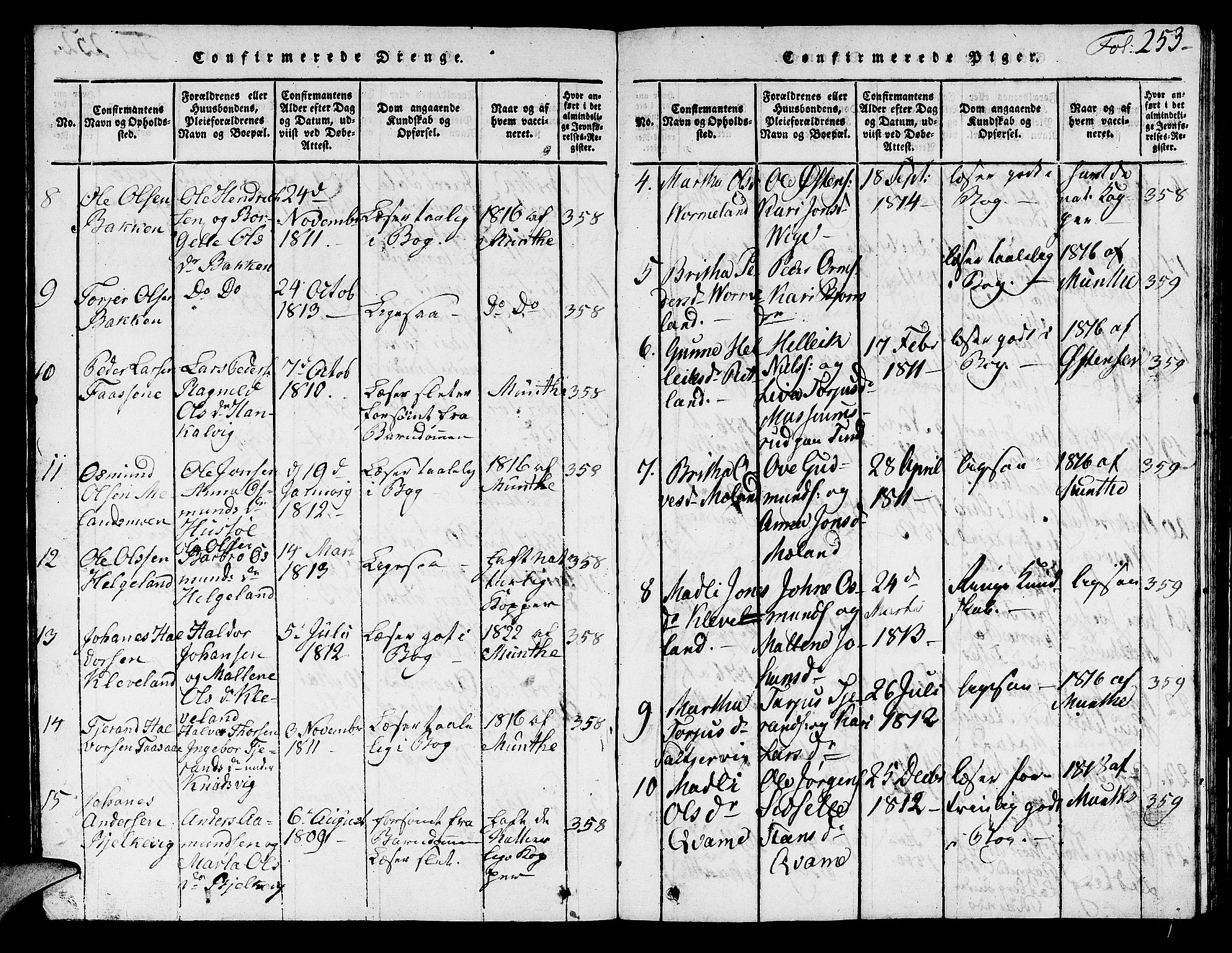 Hjelmeland sokneprestkontor, AV/SAST-A-101843/01/V/L0001: Parish register (copy) no. B 1, 1816-1841, p. 253