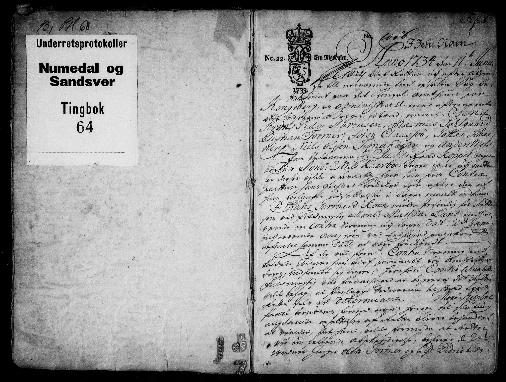 Numedal og Sandsvær sorenskriveri, SAKO/A-128/F/Fa/Faa/L0064: Tingbøker, 1734, p. 0b-1a