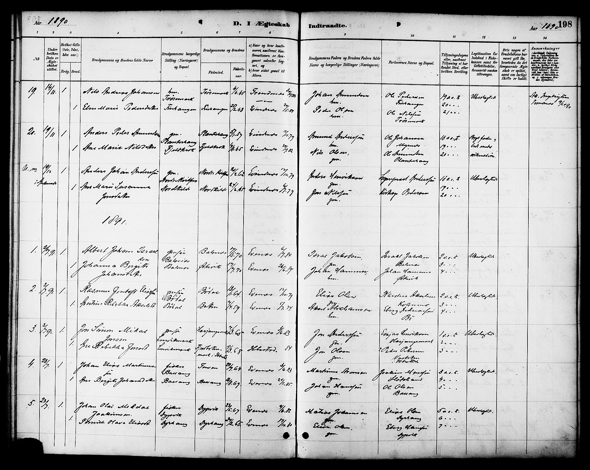Ministerialprotokoller, klokkerbøker og fødselsregistre - Nordland, SAT/A-1459/863/L0898: Parish register (official) no. 863A10, 1886-1897, p. 198