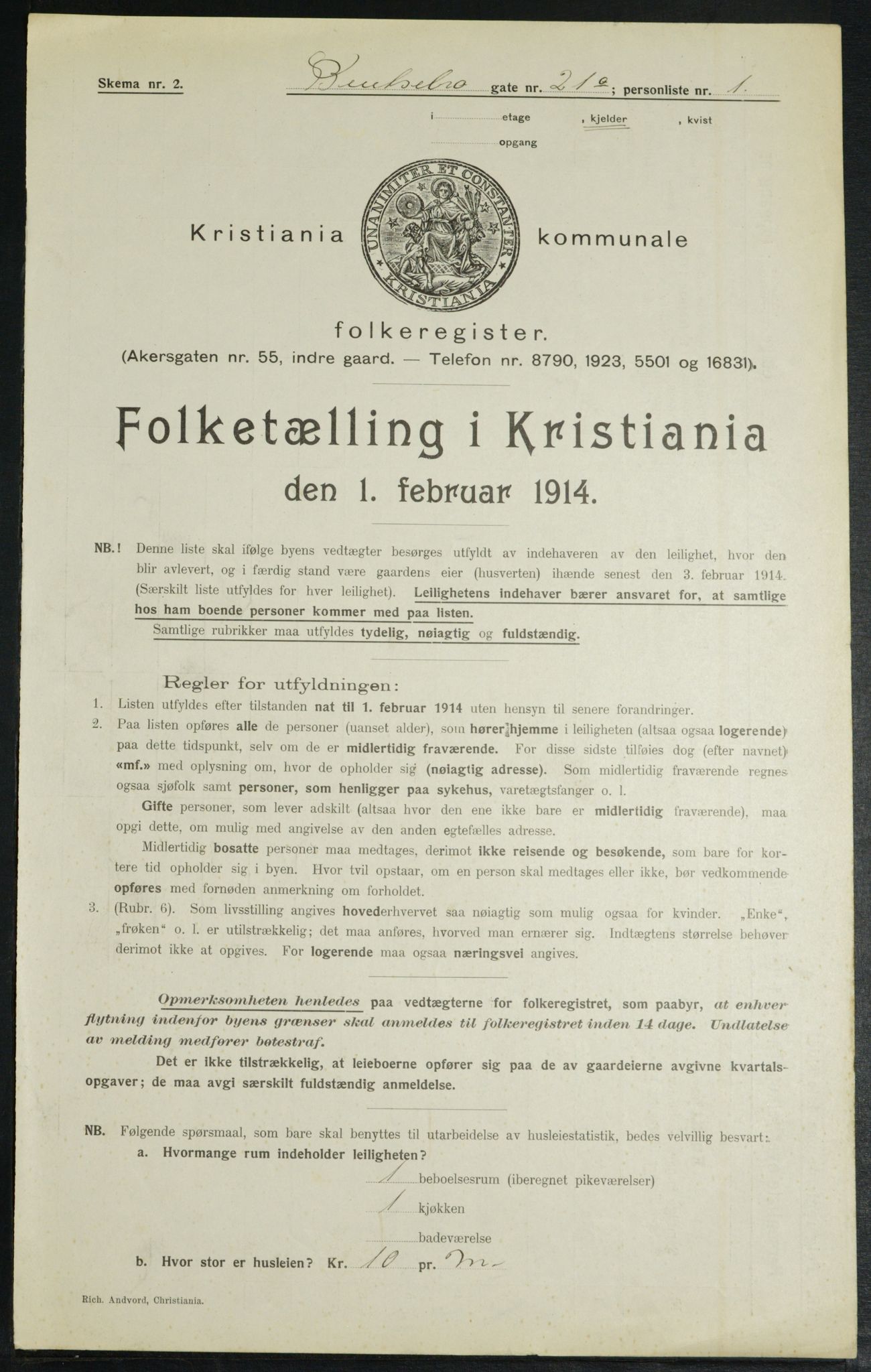 OBA, Municipal Census 1914 for Kristiania, 1914, p. 3498