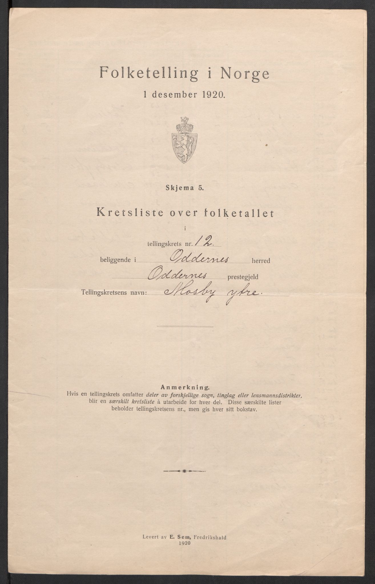 SAK, 1920 census for Oddernes, 1920, p. 49
