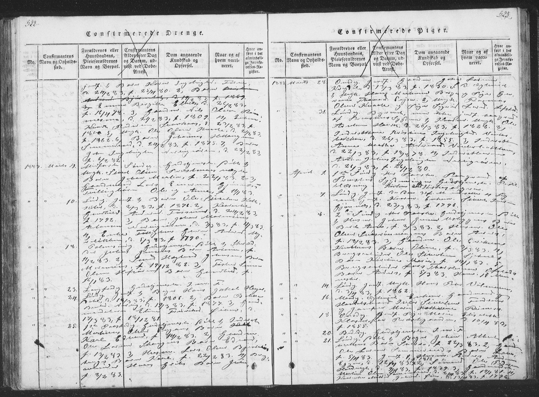 Ministerialprotokoller, klokkerbøker og fødselsregistre - Sør-Trøndelag, AV/SAT-A-1456/668/L0816: Parish register (copy) no. 668C05, 1816-1893, p. 522-523