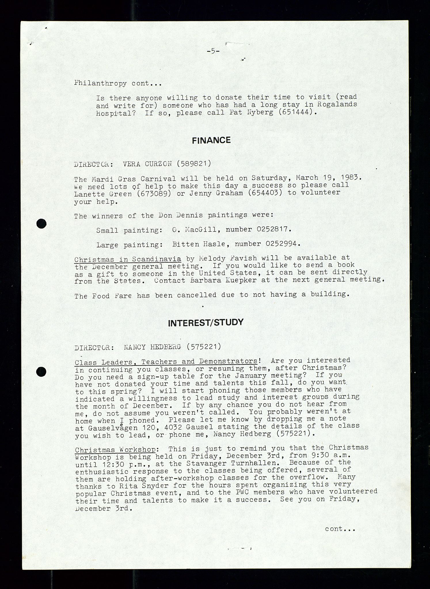 PA 1547 - Petroleum Wives Club, AV/SAST-A-101974/X/Xa/L0002: Newsletter, 1979-1987