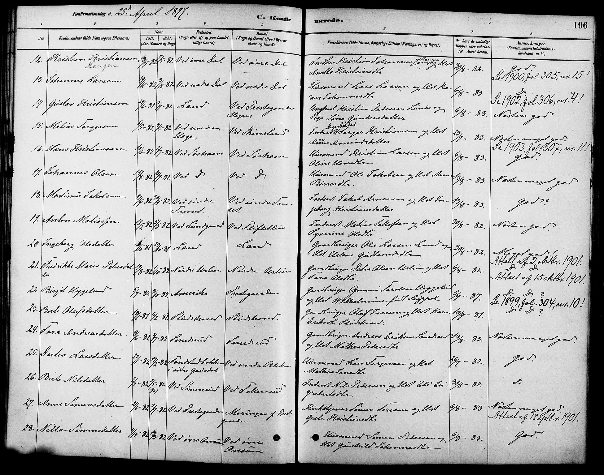 Fåberg prestekontor, AV/SAH-PREST-086/H/Ha/Haa/L0008: Parish register (official) no. 8, 1879-1898, p. 196