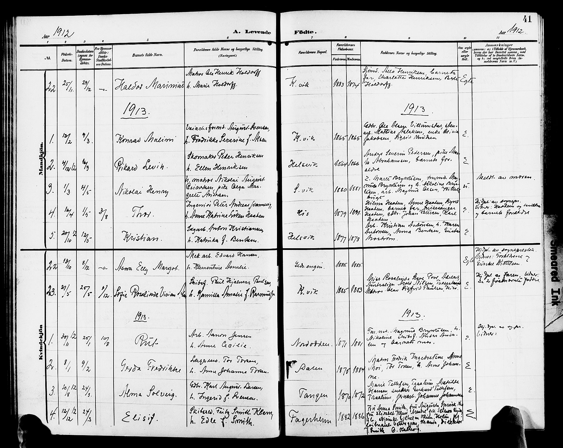 Hisøy sokneprestkontor, AV/SAK-1111-0020/F/Fb/L0004: Parish register (copy) no. B 4, 1905-1923, p. 41