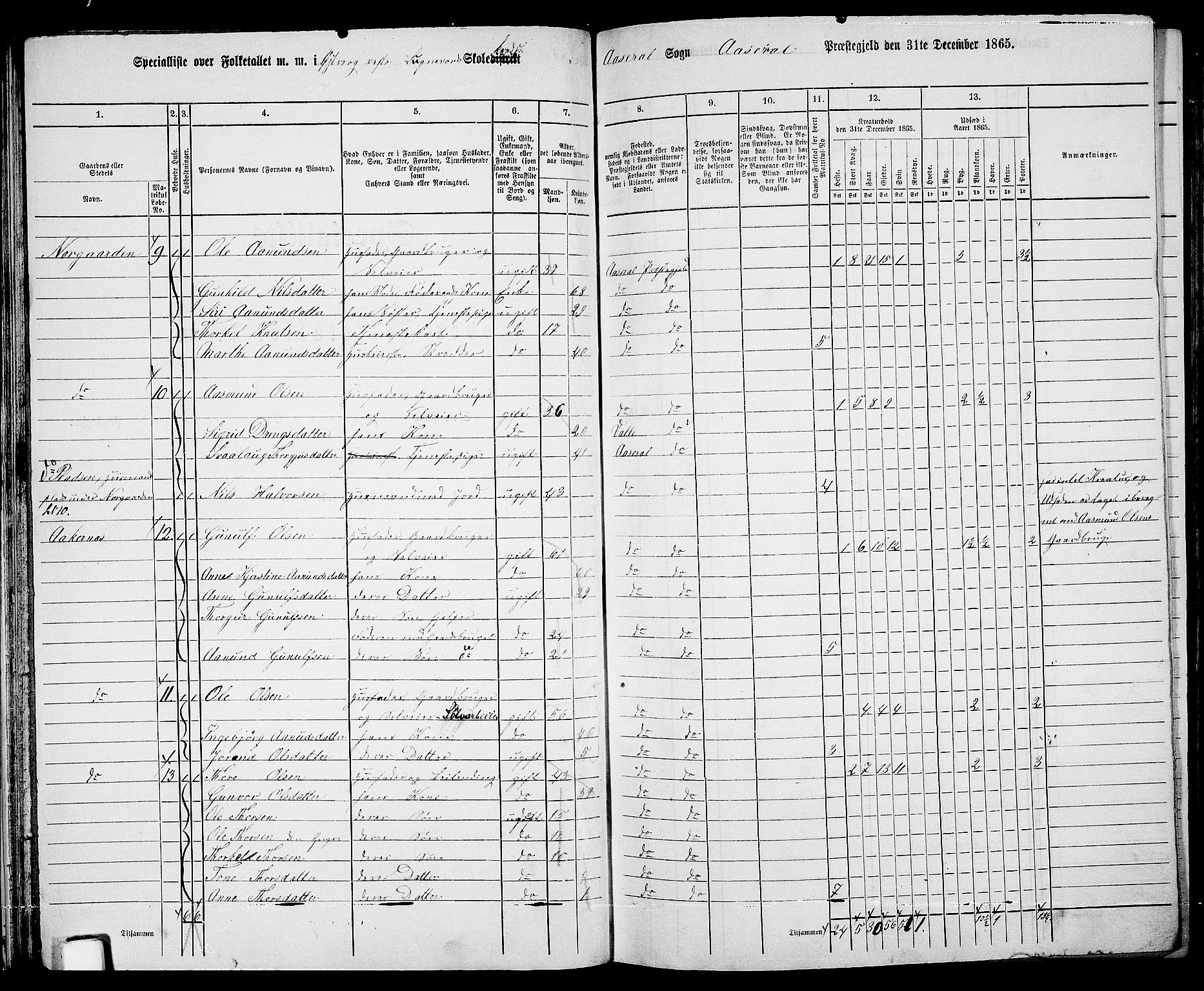 RA, 1865 census for Åseral, 1865, p. 35