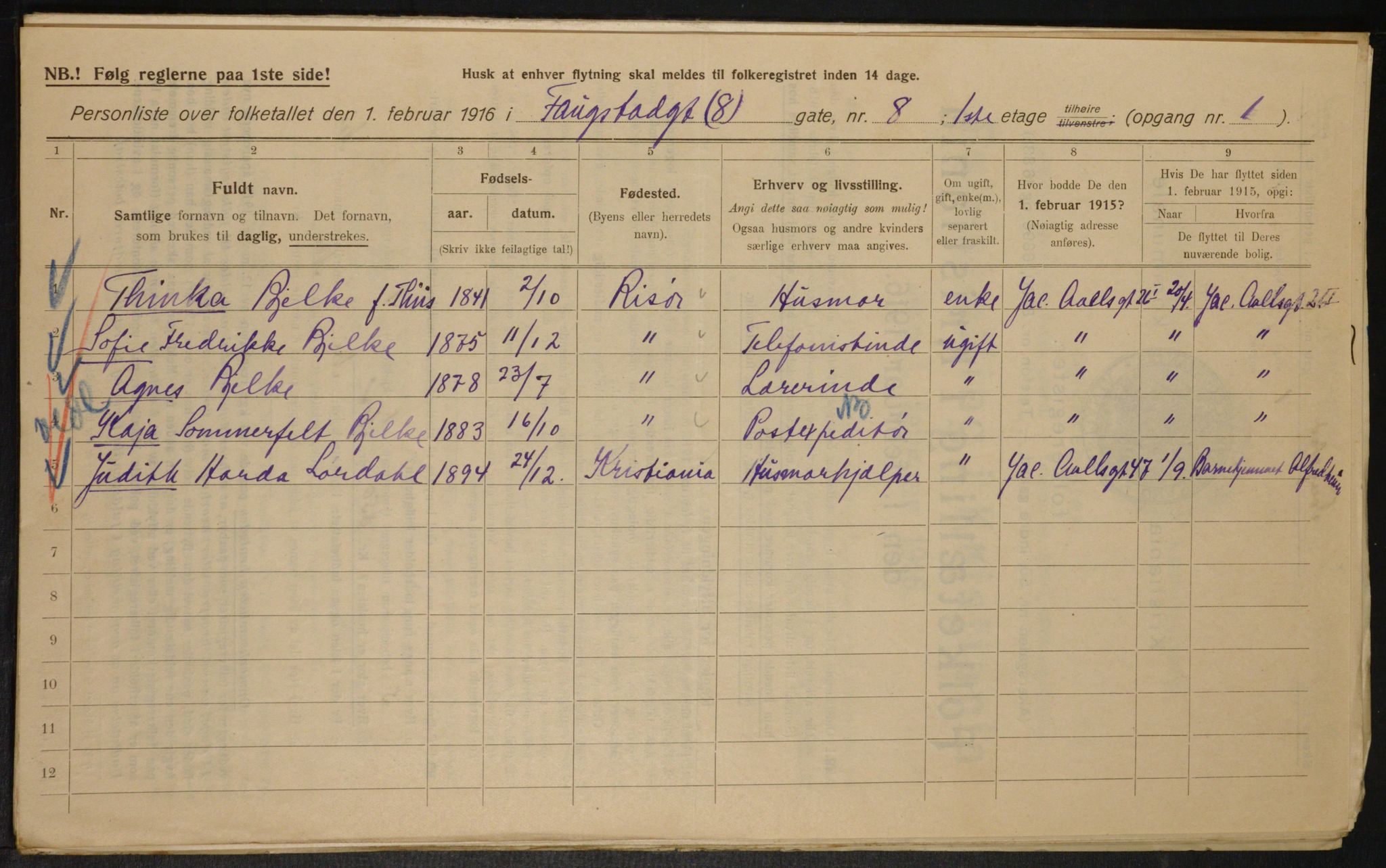 OBA, Municipal Census 1916 for Kristiania, 1916, p. 25698