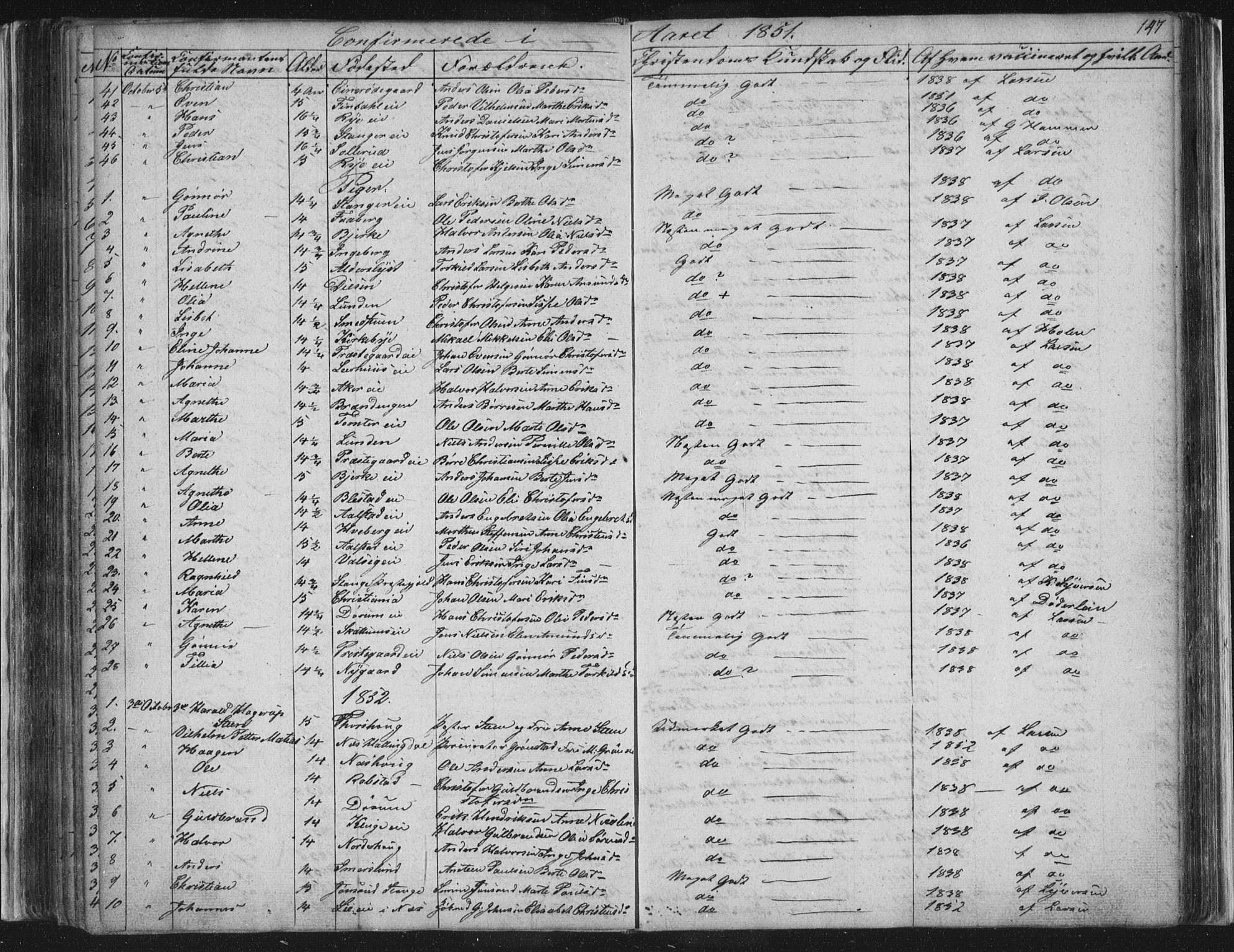 Vang prestekontor, Hedmark, SAH/PREST-008/H/Ha/Hab/L0008: Parish register (copy) no. 8, 1832-1854, p. 147