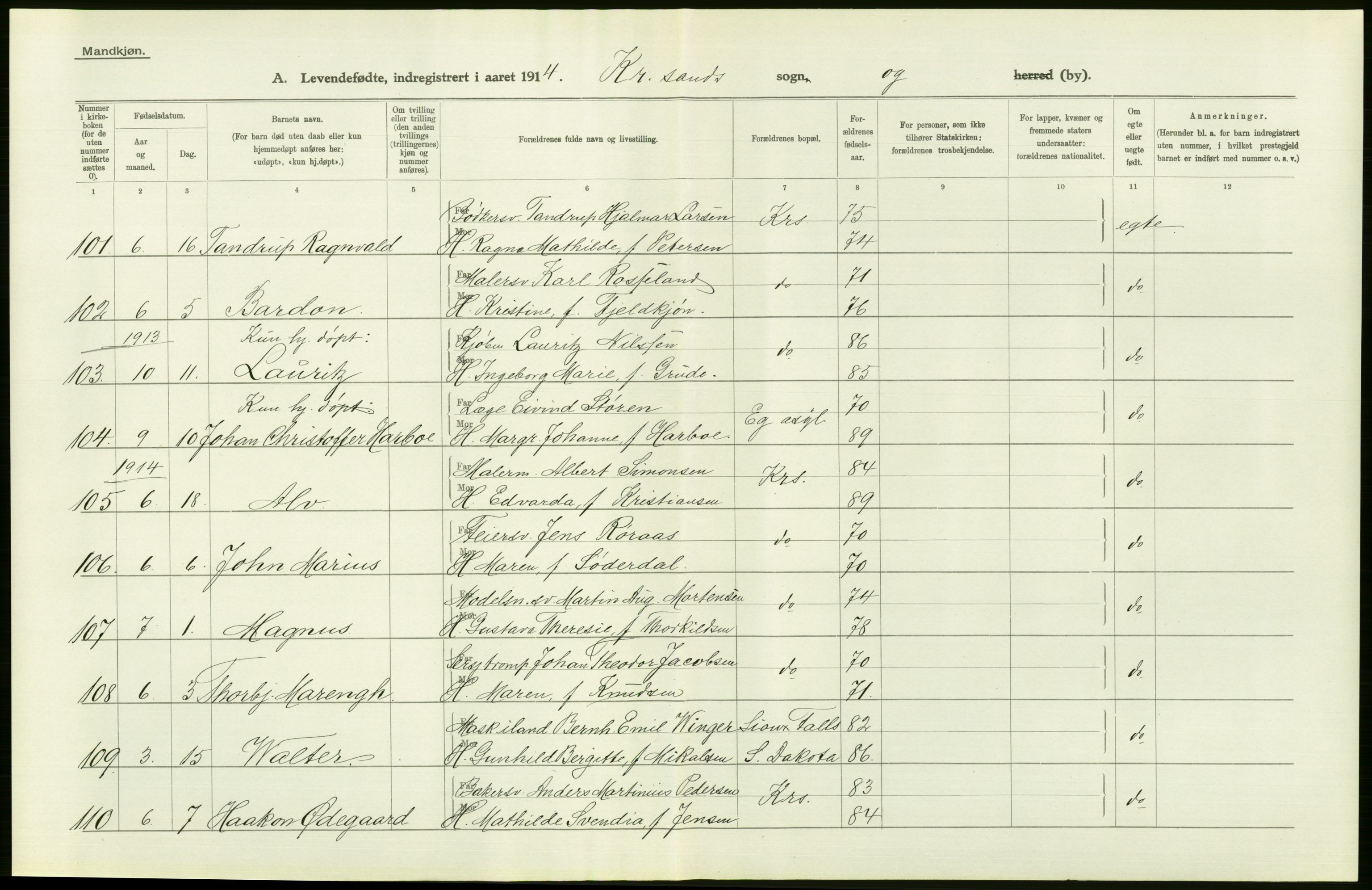Statistisk sentralbyrå, Sosiodemografiske emner, Befolkning, AV/RA-S-2228/D/Df/Dfb/Dfbd/L0022: Lister og Mandals amt: Levendefødte menn og kvinner, samt gifte. Bygder og byer., 1914, p. 90