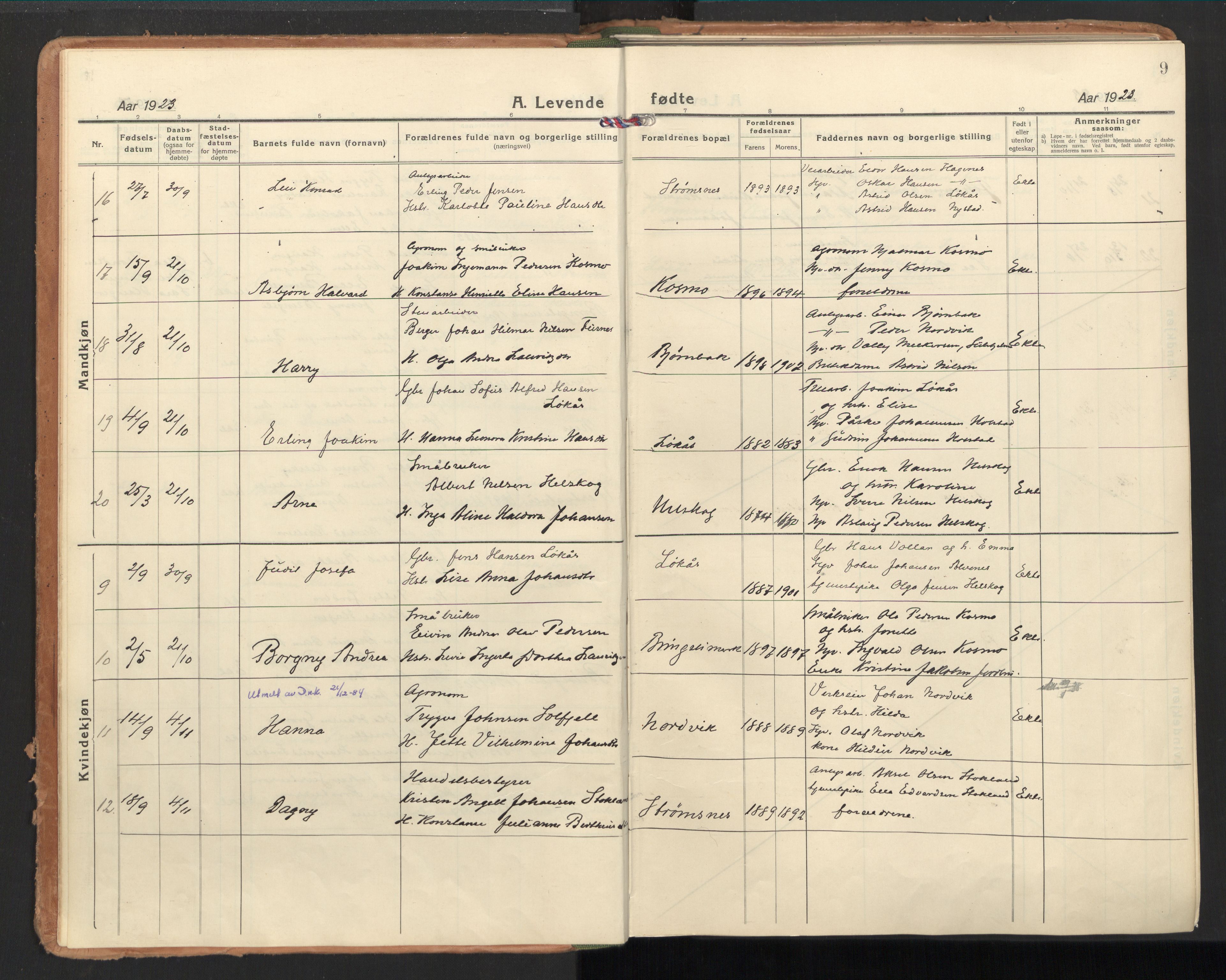 Ministerialprotokoller, klokkerbøker og fødselsregistre - Nordland, SAT/A-1459/851/L0725: Parish register (official) no. 851A02, 1922-1944, p. 9