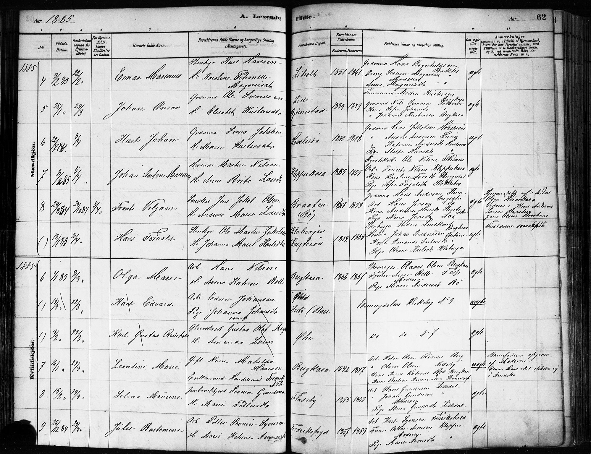 Idd prestekontor Kirkebøker, AV/SAO-A-10911/F/Fc/L0006a: Parish register (official) no. III 6A, 1878-1903, p. 62