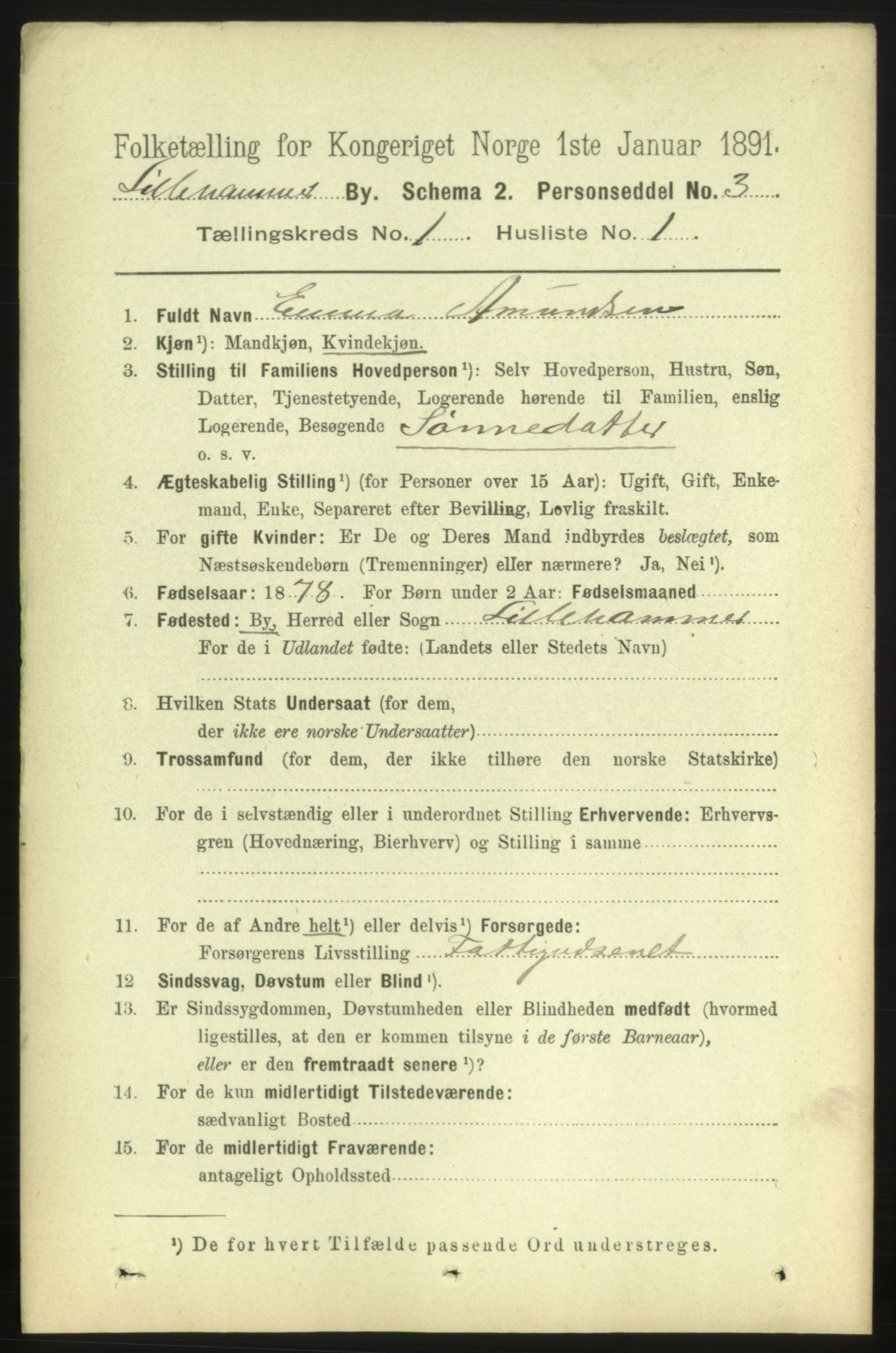 RA, 1891 census for 0501 Lillehammer, 1891, p. 530