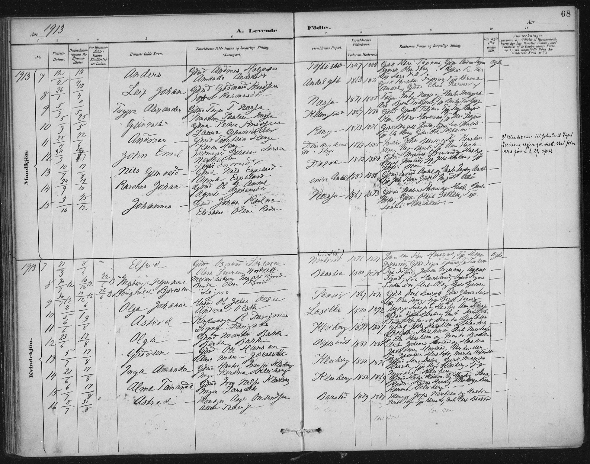 Nedstrand sokneprestkontor, AV/SAST-A-101841/01/IV: Parish register (official) no. A 12, 1887-1915, p. 68