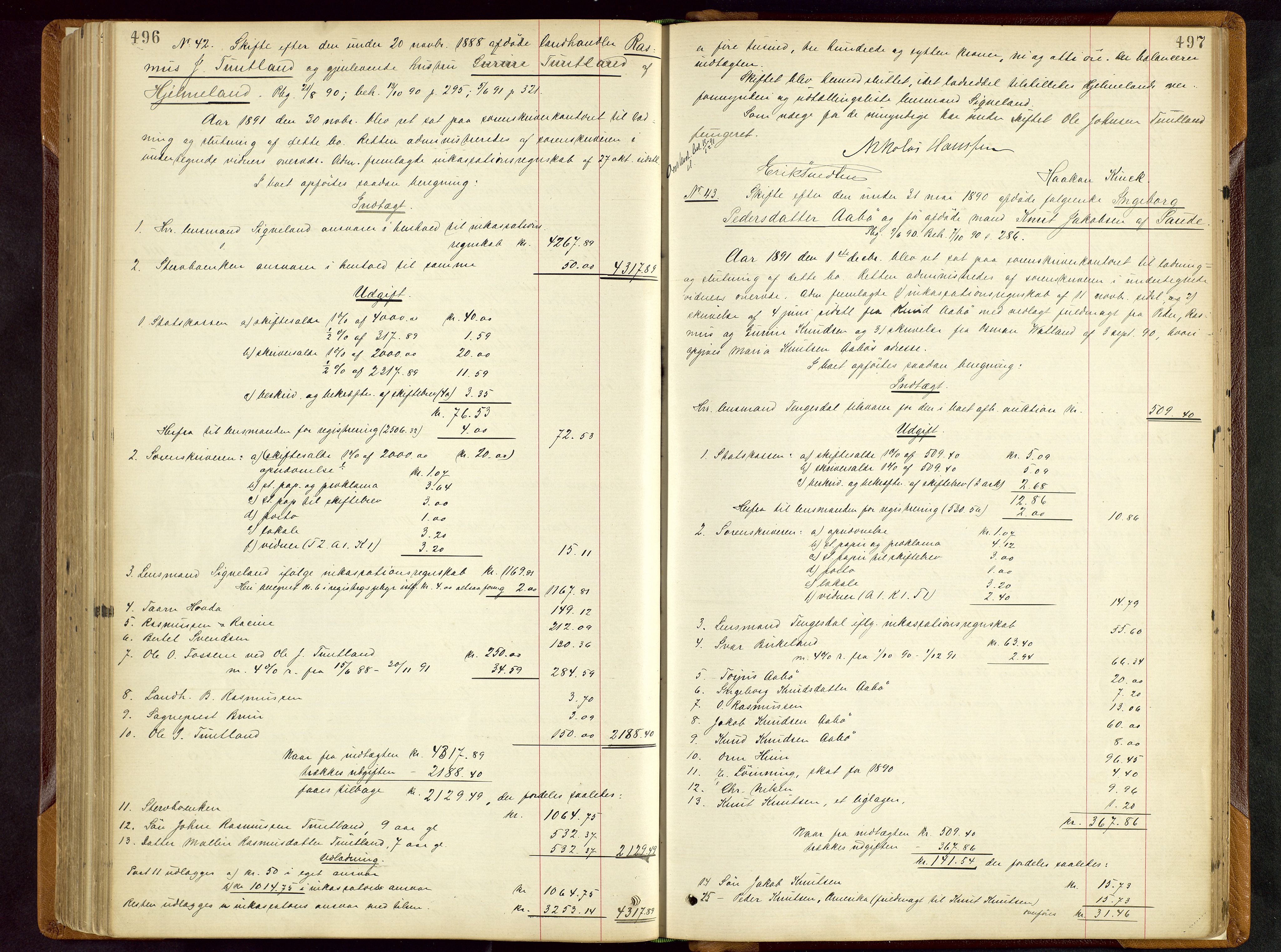 Ryfylke tingrett, AV/SAST-A-100055/001/IV/IVD/L0028: Skifteprotokoll, register i protokollen, 1885-1893, p. 496-497