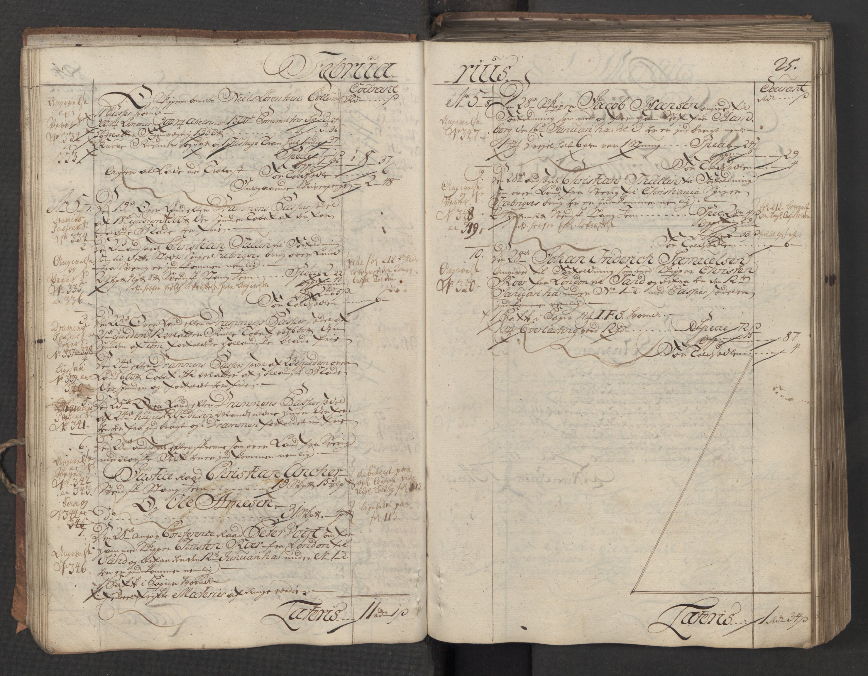 Generaltollkammeret, tollregnskaper, AV/RA-EA-5490/R06/L0037/0001: Tollregnskaper Kristiania / Inngående hovedtollbok, 1756, p. 24b-25a