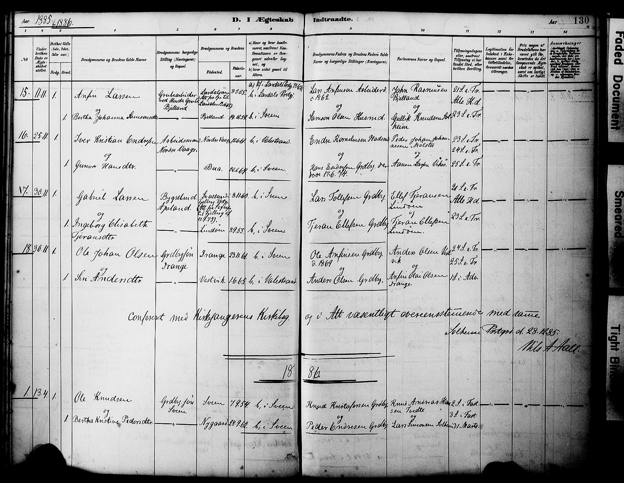 Sveio Sokneprestembete, AV/SAB-A-78501/H/Haa: Parish register (official) no. B 2, 1883-1894, p. 130