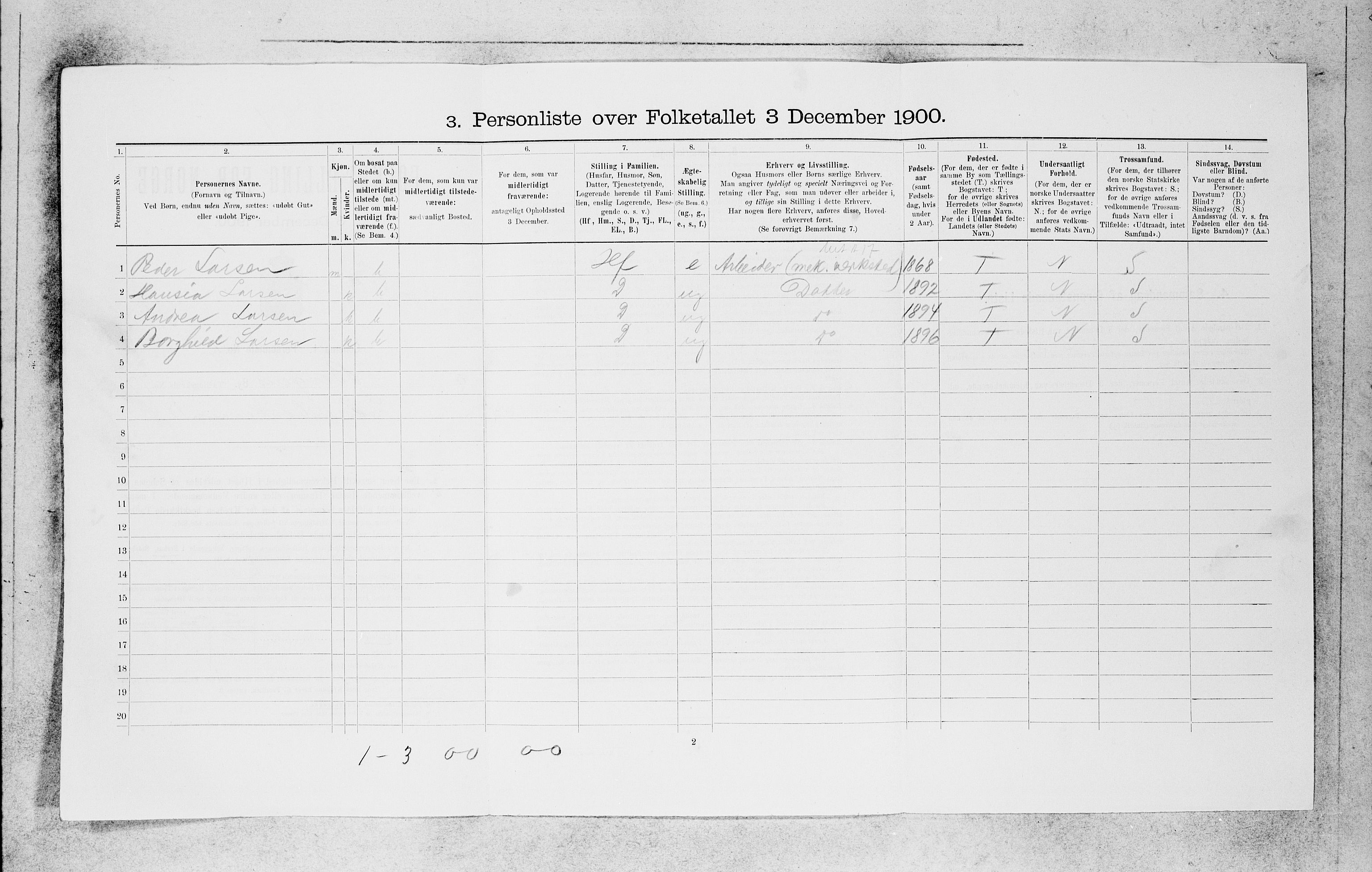 SAB, 1900 census for Bergen, 1900, p. 16020