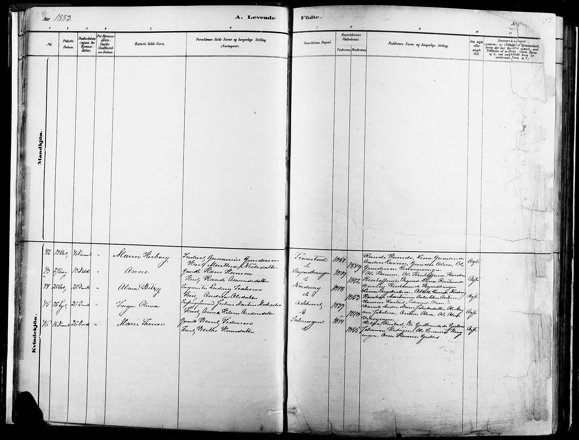 Vinger prestekontor, AV/SAH-PREST-024/H/Ha/Haa/L0014: Parish register (official) no. 14, 1881-1900, p. 15