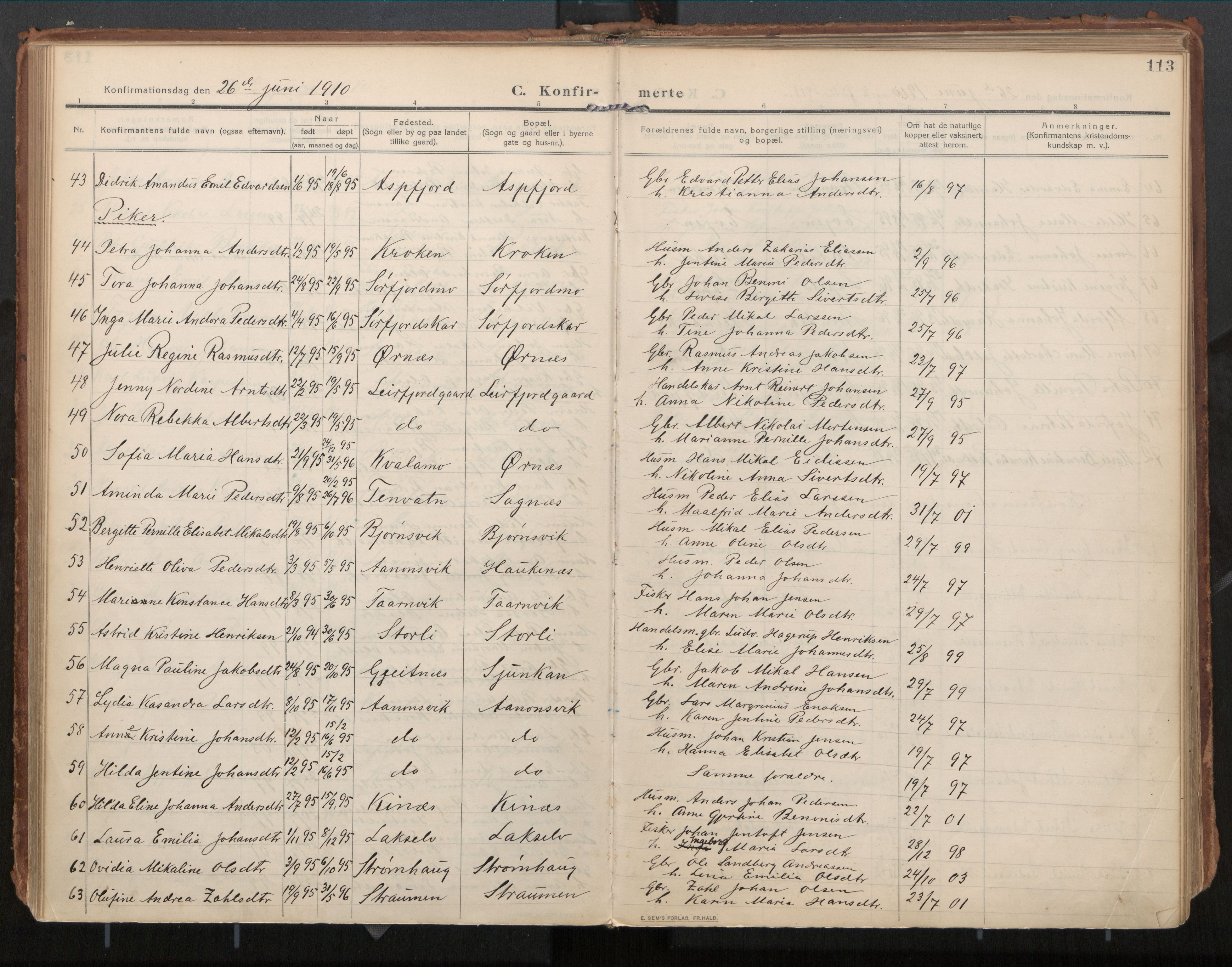 Ministerialprotokoller, klokkerbøker og fødselsregistre - Nordland, AV/SAT-A-1459/854/L0784: Parish register (official) no. 854A07, 1910-1922, p. 113