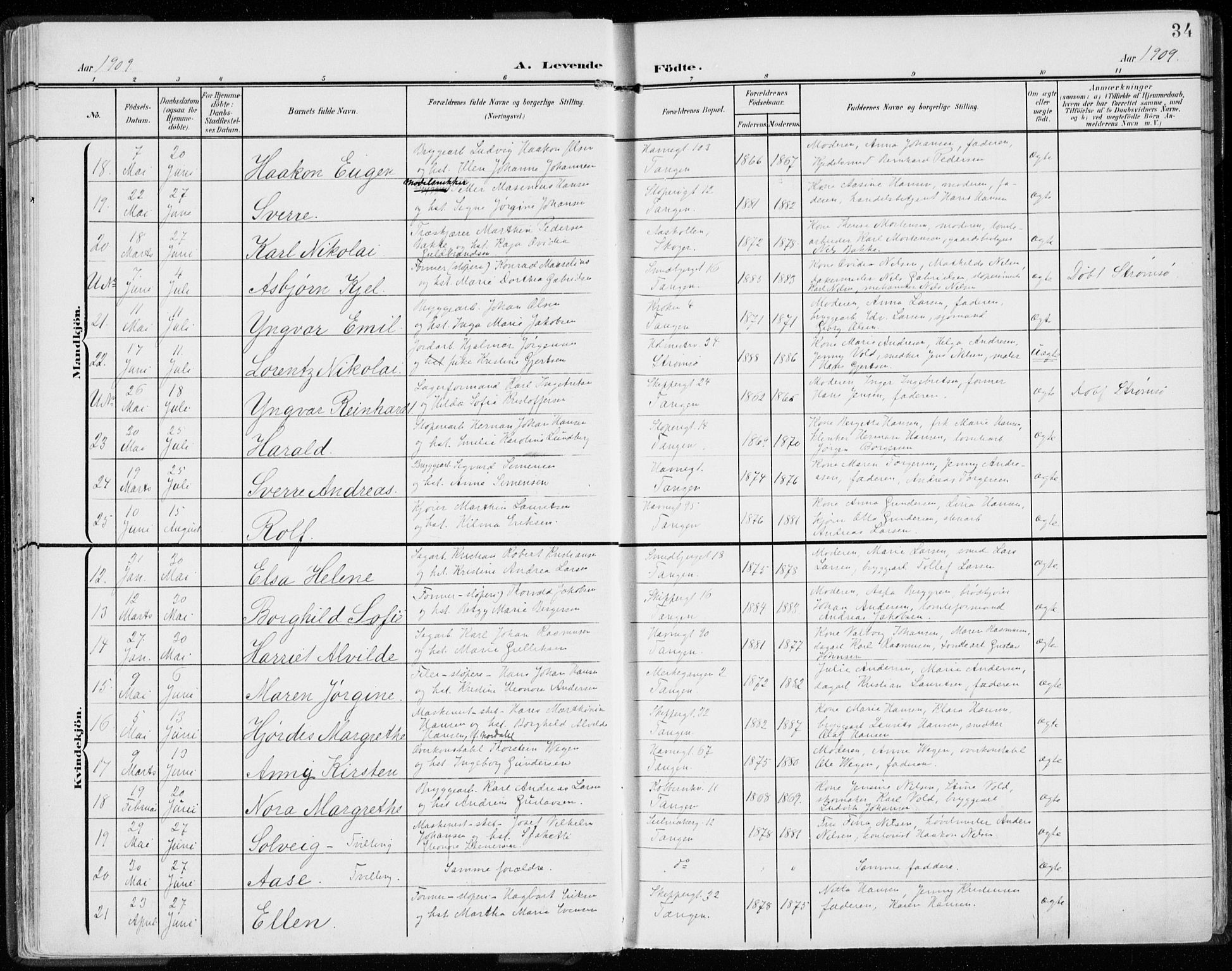 Strømsø kirkebøker, AV/SAKO-A-246/F/Fb/L0008: Parish register (official) no. II 8, 1902-1933, p. 34