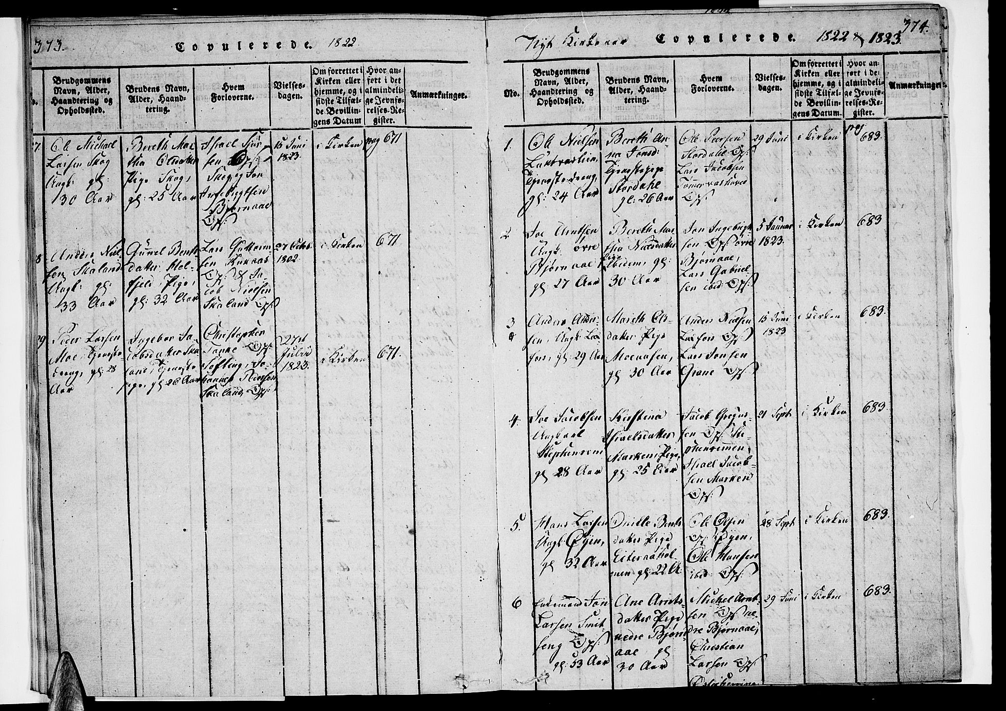 Ministerialprotokoller, klokkerbøker og fødselsregistre - Nordland, AV/SAT-A-1459/820/L0288: Parish register (official) no. 820A09, 1820-1825, p. 373-374