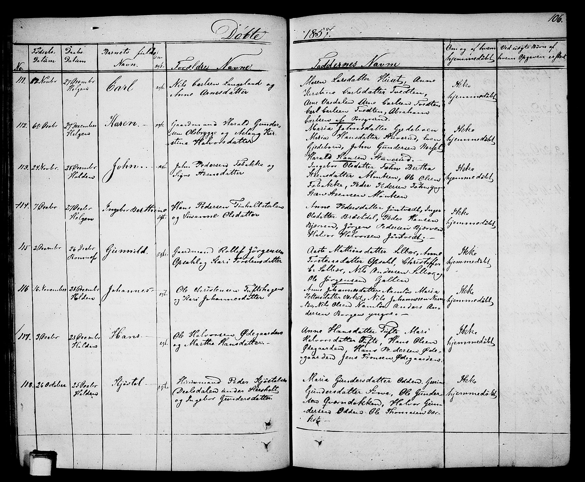 Holla kirkebøker, SAKO/A-272/G/Ga/L0003: Parish register (copy) no. I 3, 1849-1866, p. 106