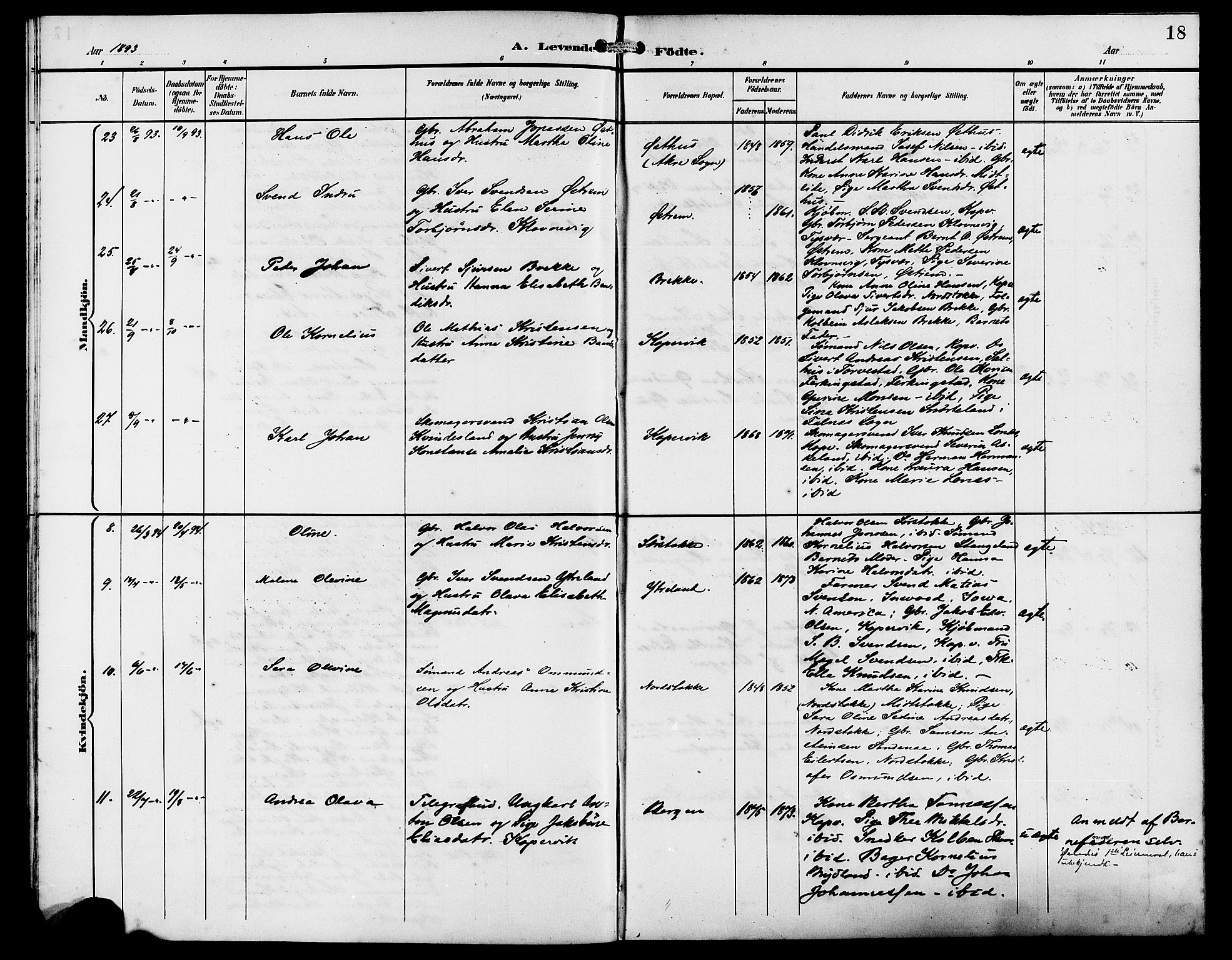 Kopervik sokneprestkontor, AV/SAST-A-101850/H/Ha/Hab/L0003: Parish register (copy) no. B 3, 1891-1909, p. 18