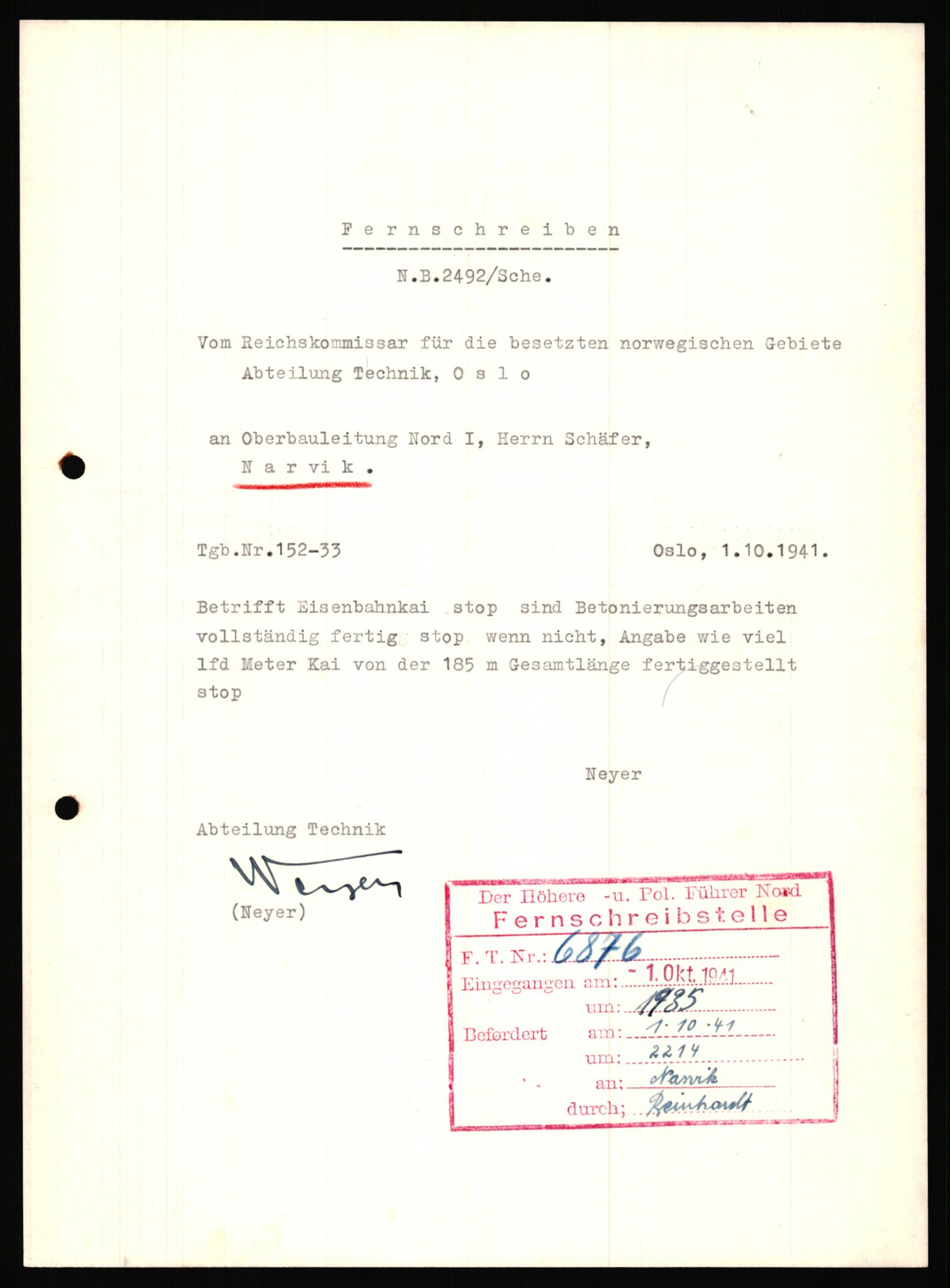 Tyske arkiver, Organisation Todt (OT), Einsatzgruppe Wiking, AV/RA-RAFA-2188/2/B/Bb/L0006: Korrespondanse med Kriegsmarine, 1940-1941, p. 35