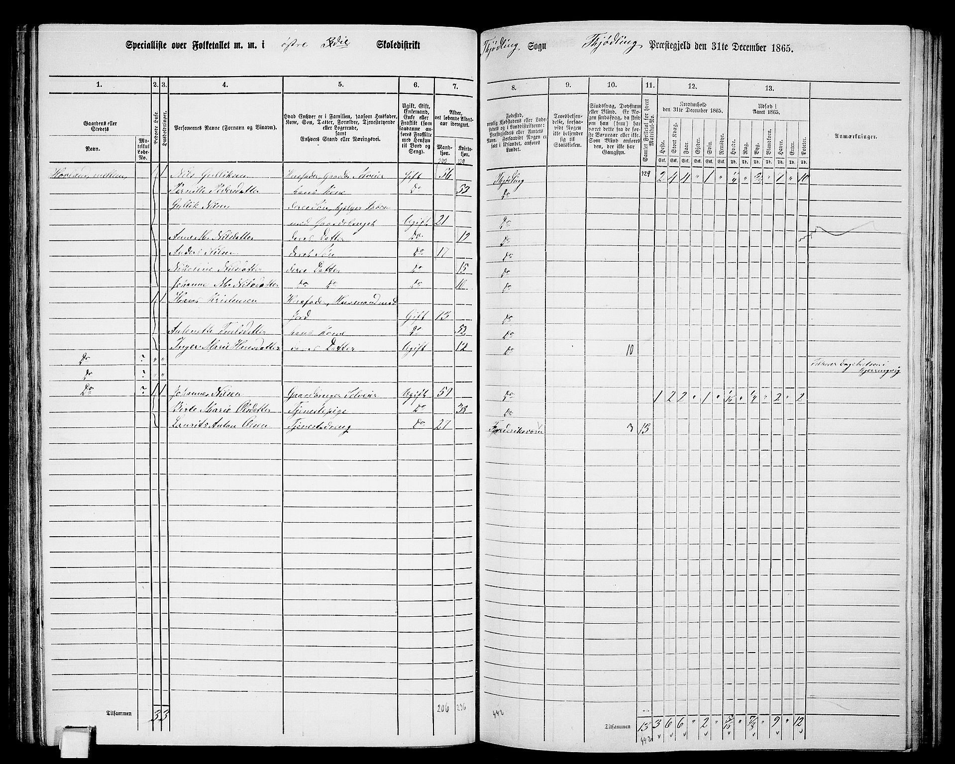 RA, 1865 census for Tjølling, 1865, p. 119