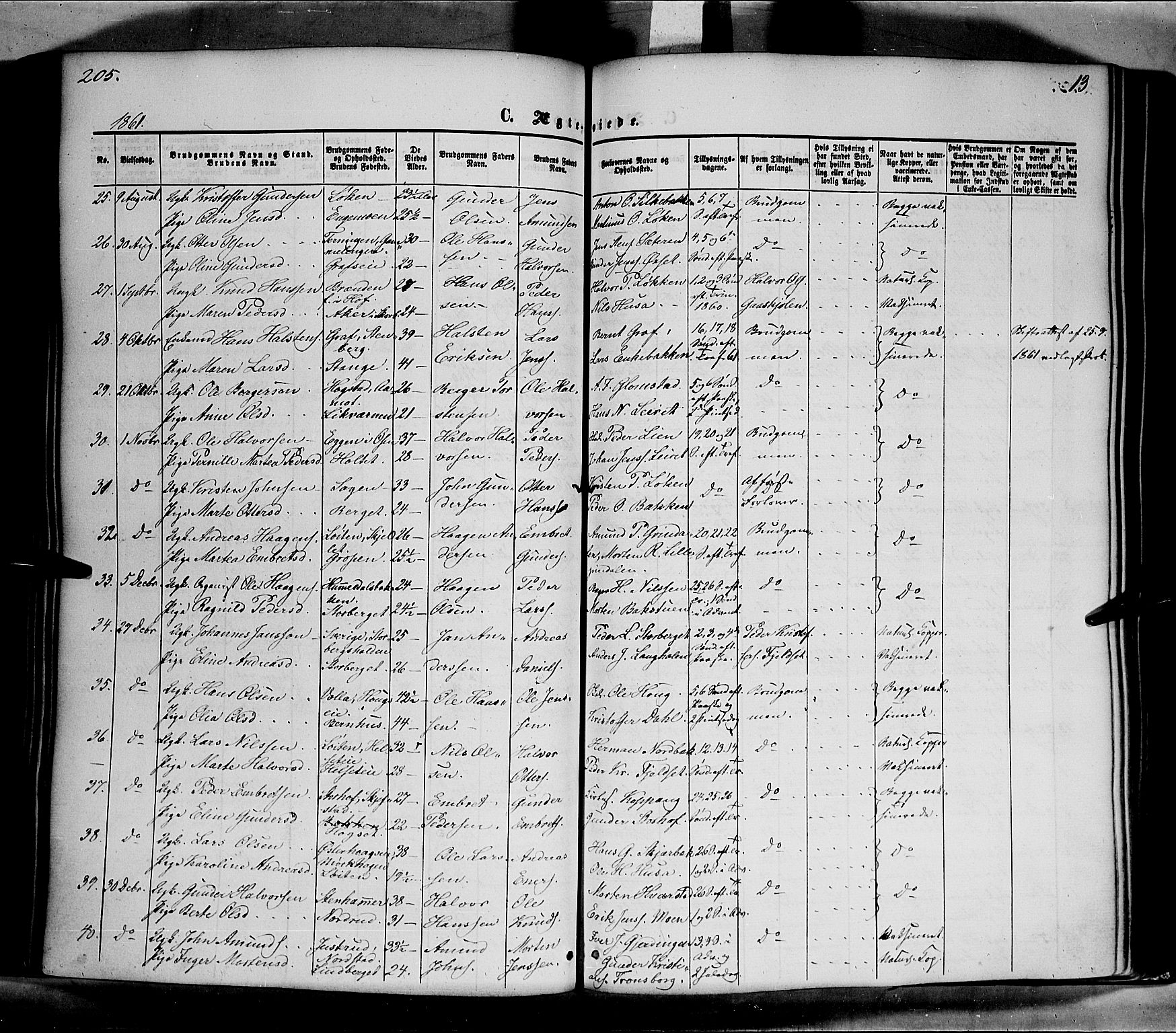 Elverum prestekontor, AV/SAH-PREST-044/H/Ha/Haa/L0010: Parish register (official) no. 10, 1857-1868, p. 205