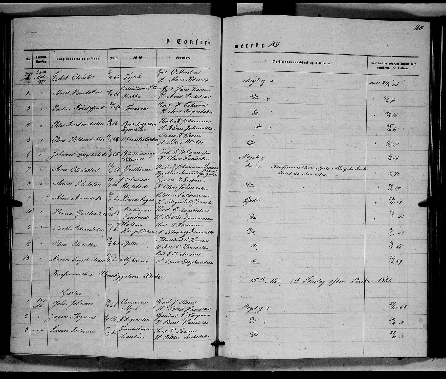 Ringebu prestekontor, SAH/PREST-082/H/Ha/Hab/L0006: Parish register (copy) no. 6, 1880-1898, p. 165