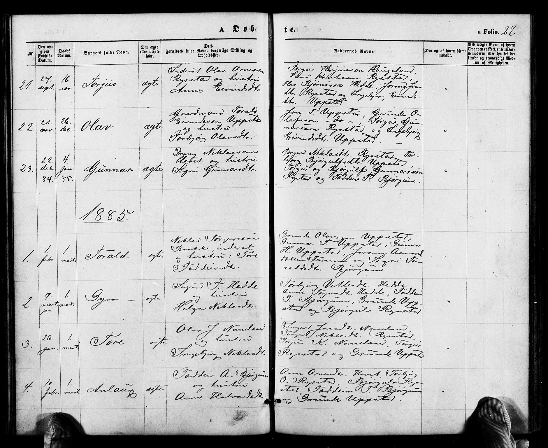 Valle sokneprestkontor, SAK/1111-0044/F/Fb/Fbb/L0002: Parish register (copy) no. B 2, 1875-1921, p. 27