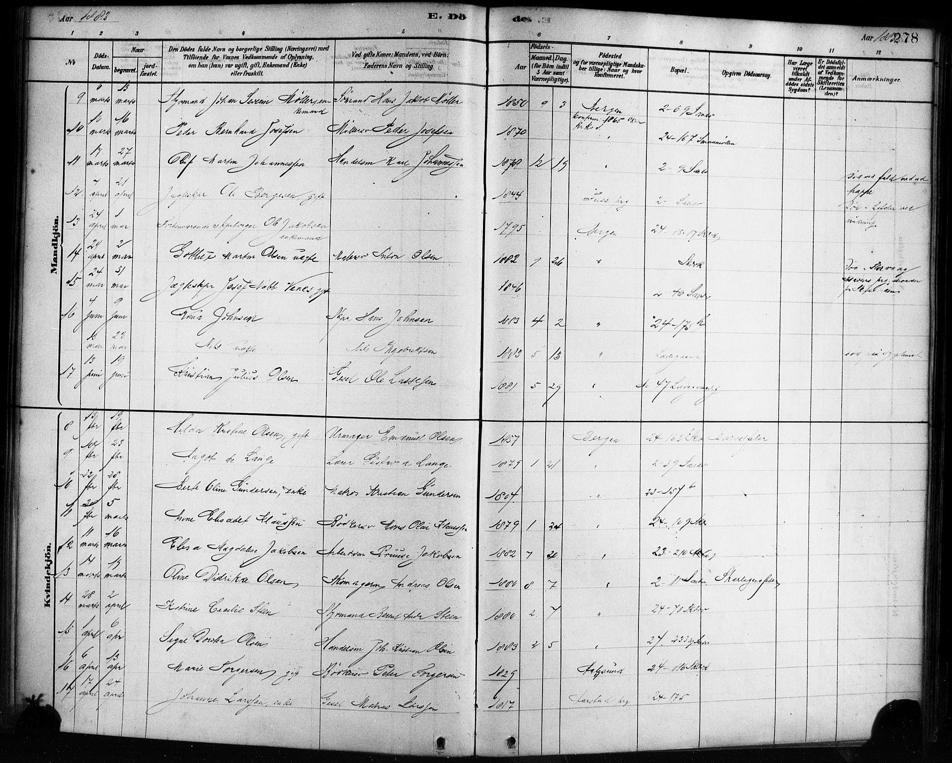 Sandviken Sokneprestembete, AV/SAB-A-77601/H/Ha/L0002: Parish register (official) no. A 2, 1878-1896, p. 278